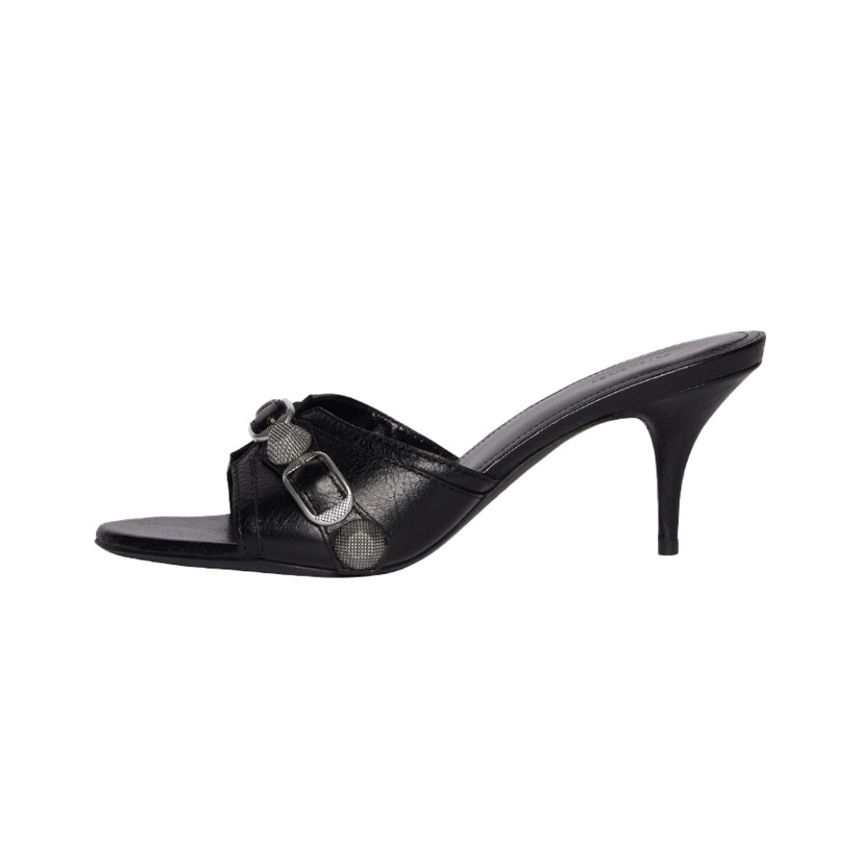 NIGO Women's Spring, Summer And Autumn Solid Color Metal Rivets Punk Style Round Head Leather High-Heeled Slippers Casual Shoes Ngvp #nigo8279