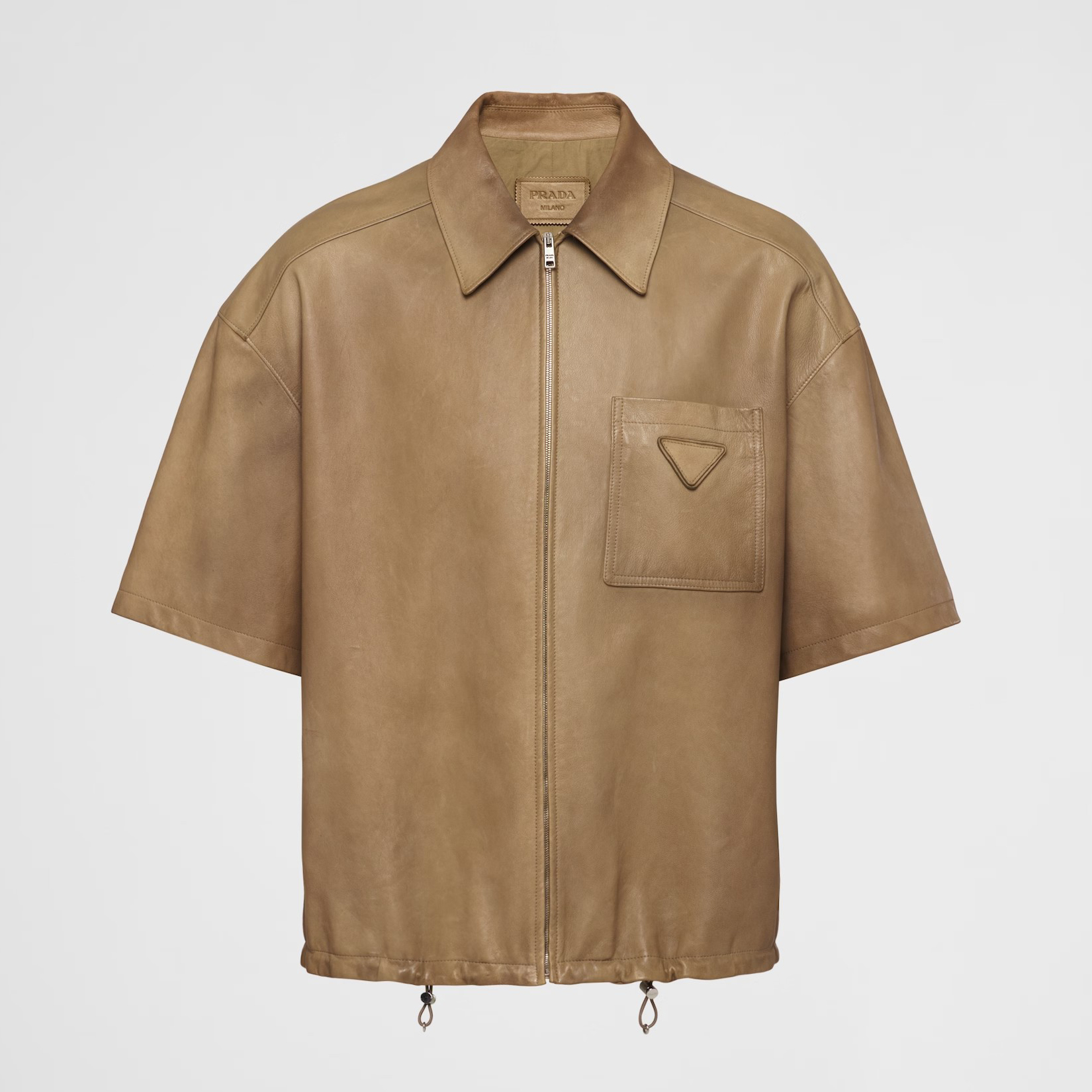 NIGO Prada Men's Spring/Summer Khaki Zipped Lambskin Short Sleeve Jacket #nigo99415