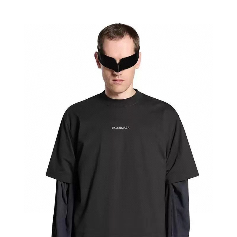 NIGO Balenciaga Tape Type Double Front Men's Summer Black Vintage Plain Knit Large Silhouette Short Sleeve T-Shirt #nigo99438