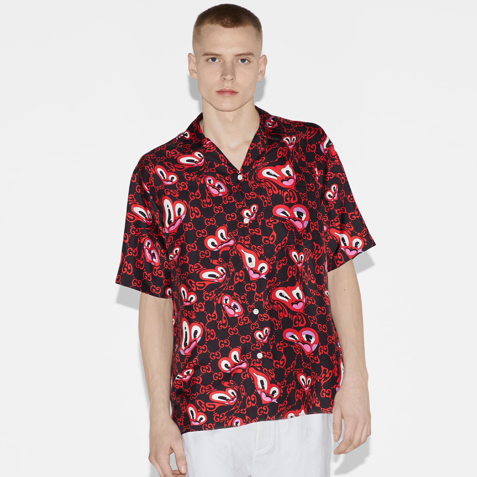 NIGO Gucci Men's Summer Red Cartoon Printed Casual Single Breasted Short Sleeve Shirt #nigo99433