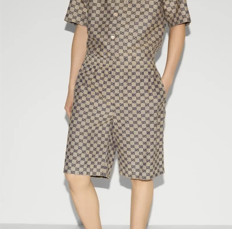 NIGO Gucci Men's Spring/summer Vintage Logo Jacquard Shorts Linen Blend Premium Luxury Colorblocking Shorts #nigo99444