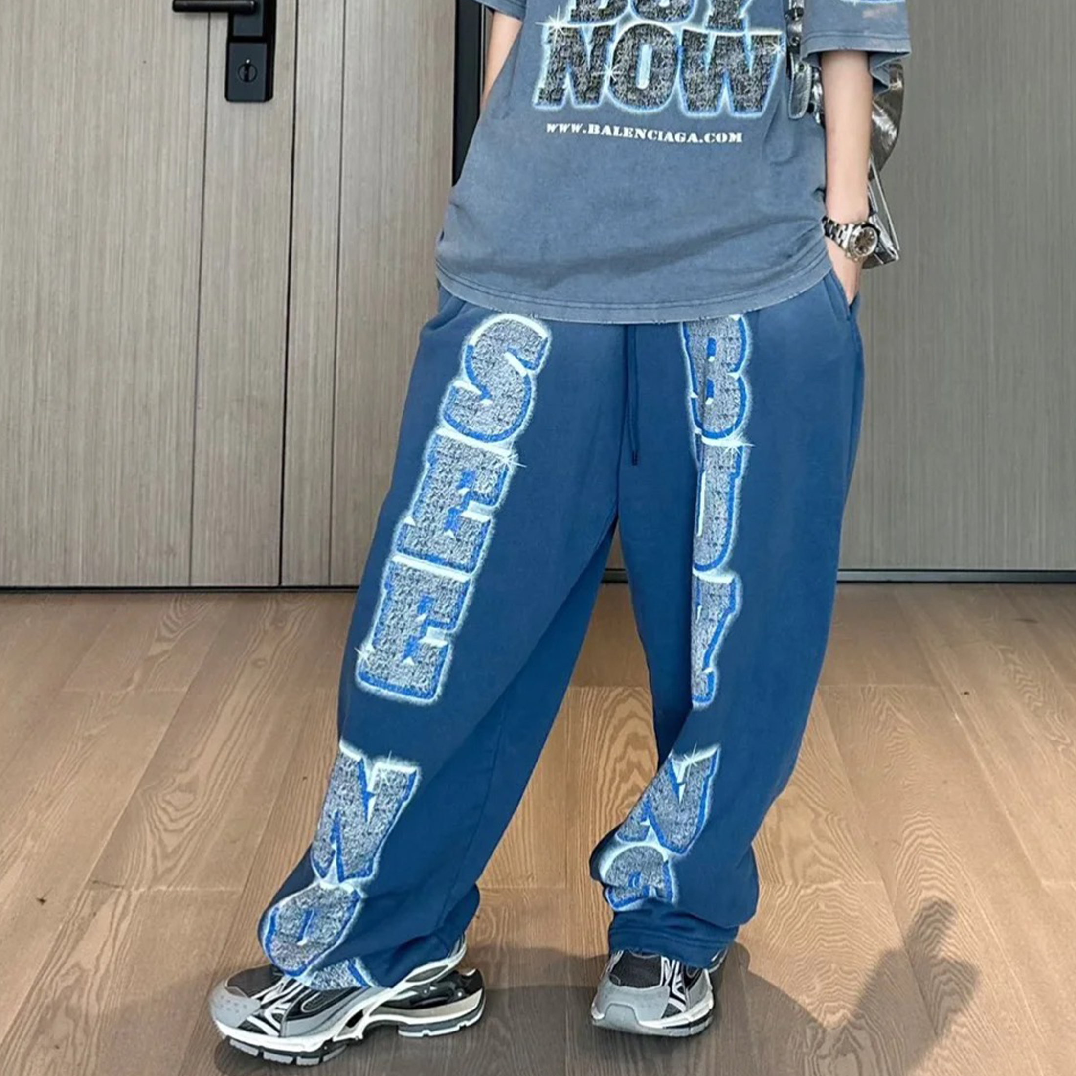 NIGO Balenciaga Men's Women's Four Seasons Solid Color Letter Print Fit Mid Waist Elastic Casual SNBN BAGGY Sweatpants Ngvp #nigo8283