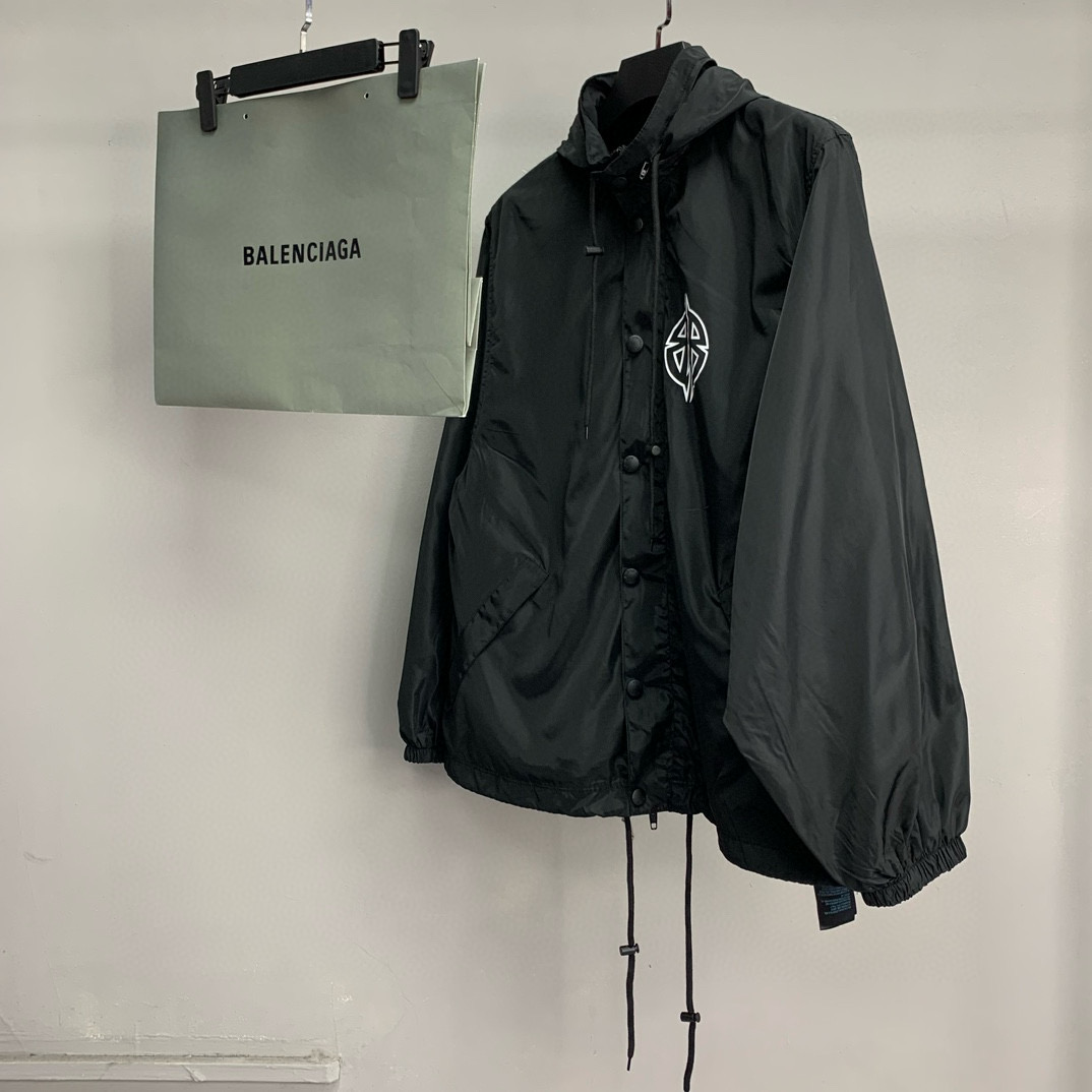 NIGO Balenciaga Men's Spring/Summer Black Tech Poplin Single Breasted Zip Hooded Jacket #nigo99428