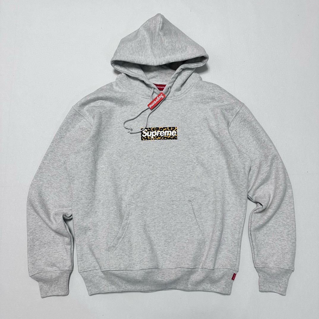 NIGO Supreme Men's and Women's Autumn/Winter Shanghai Opening Limited Collection Leopard Print Box Logo Grey Hooded Sweatshirt #nigo99441
