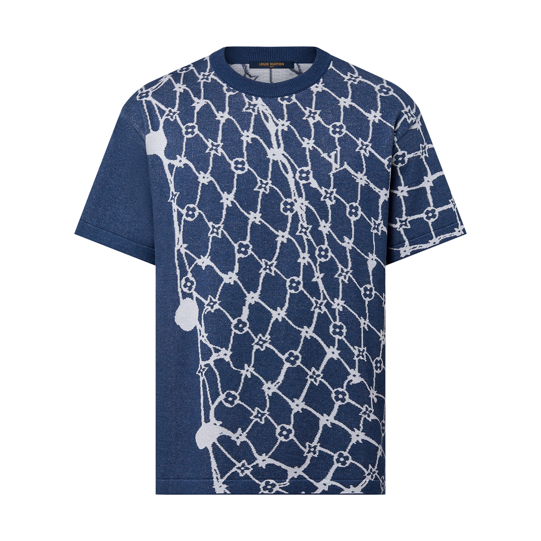 NIGO Louis Vuitton Men's Summer Blue Fishing Net Printed Ribbed Crew Neck Cotton Short Sleeve T-Shirt #nigo99446