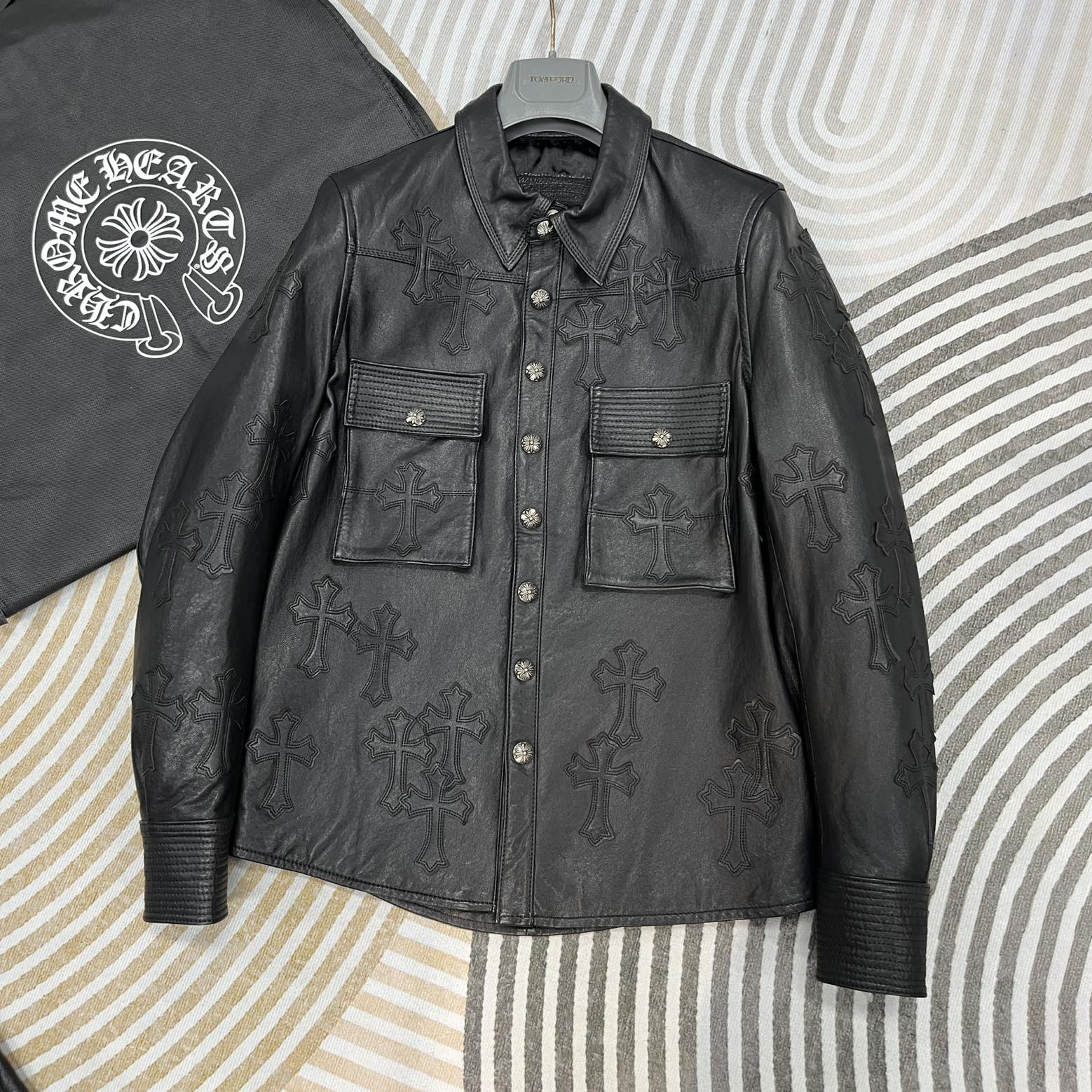 NIGO Chrome Hearts Men's Autumn and Winter Black Sheepskin Single Breasted Lapel Long Sleeve Jacket #nigo99454