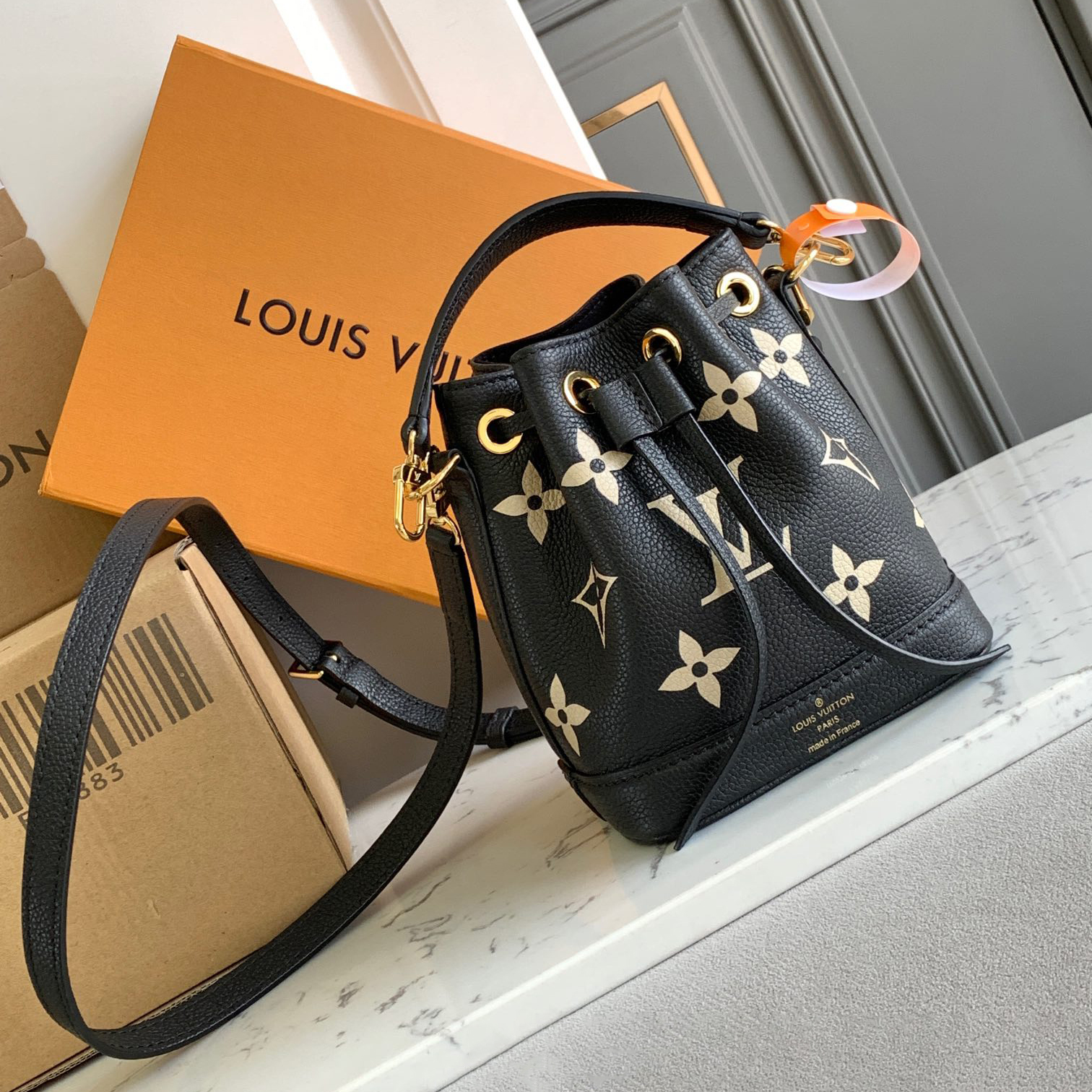 NIGO Louis Vuitton Women's Letter Logo Printed Drawstring Closure Embossed Grained Cowhide Bucket Shoulder Crossbody Bag Bags #nigo99453