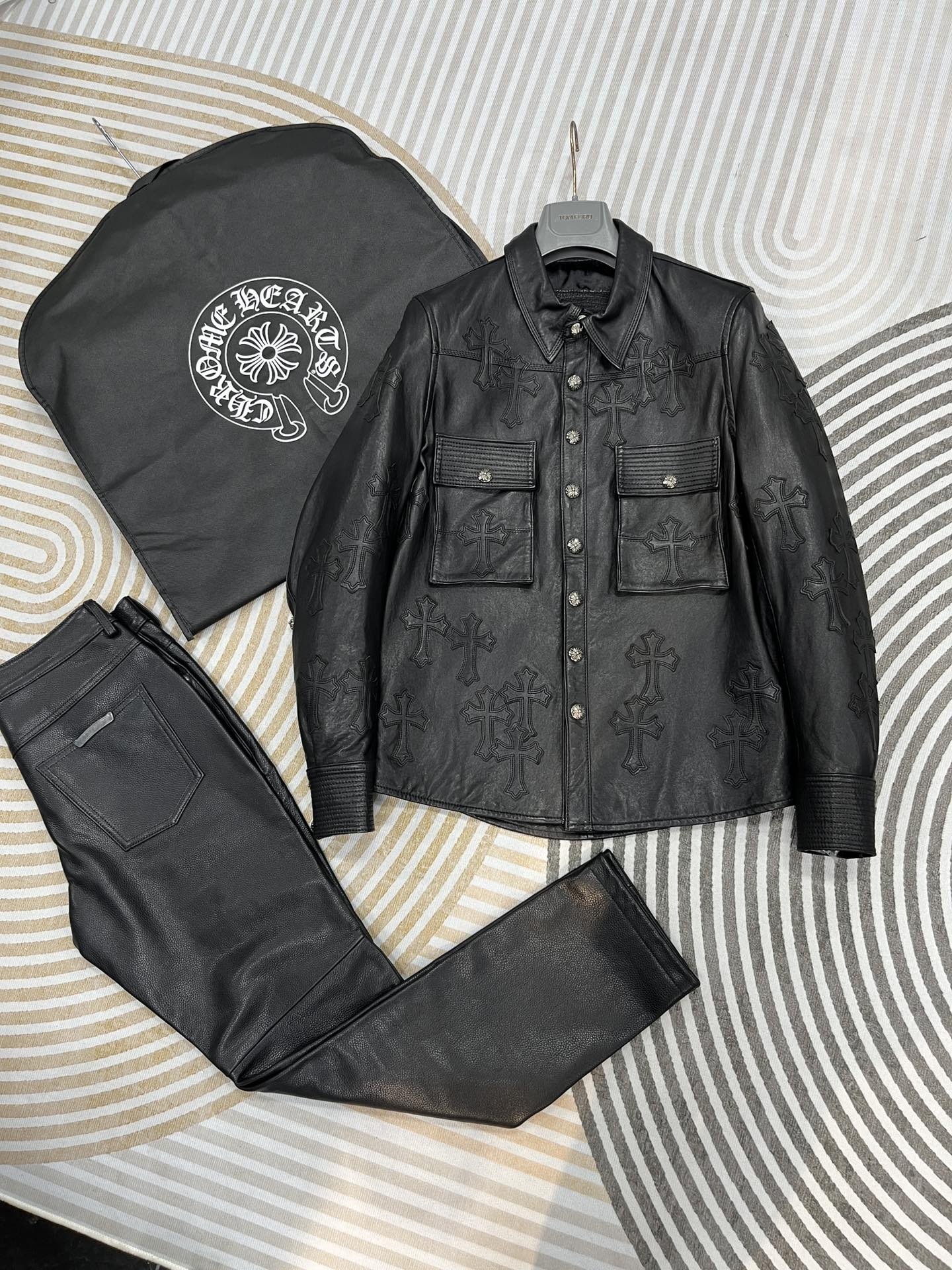 NIGO Chrome Hearts Men's Autumn and Winter Black Sheepskin Single Breasted Lapel Long Sleeve Jacket #nigo99454