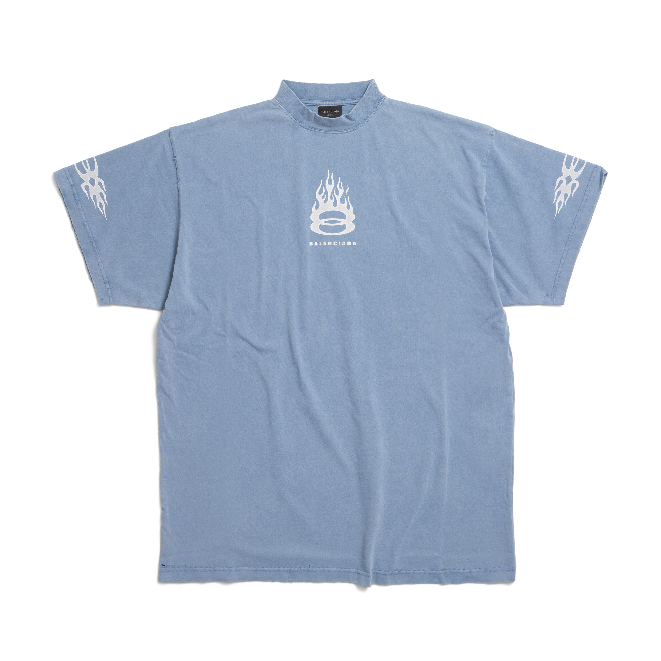 NIGO Balenciaga Men's Summer Burning Unity Light Blue Vintage Plain Knit Large Silhouette Short Sleeve T-Shirt #nigo99449