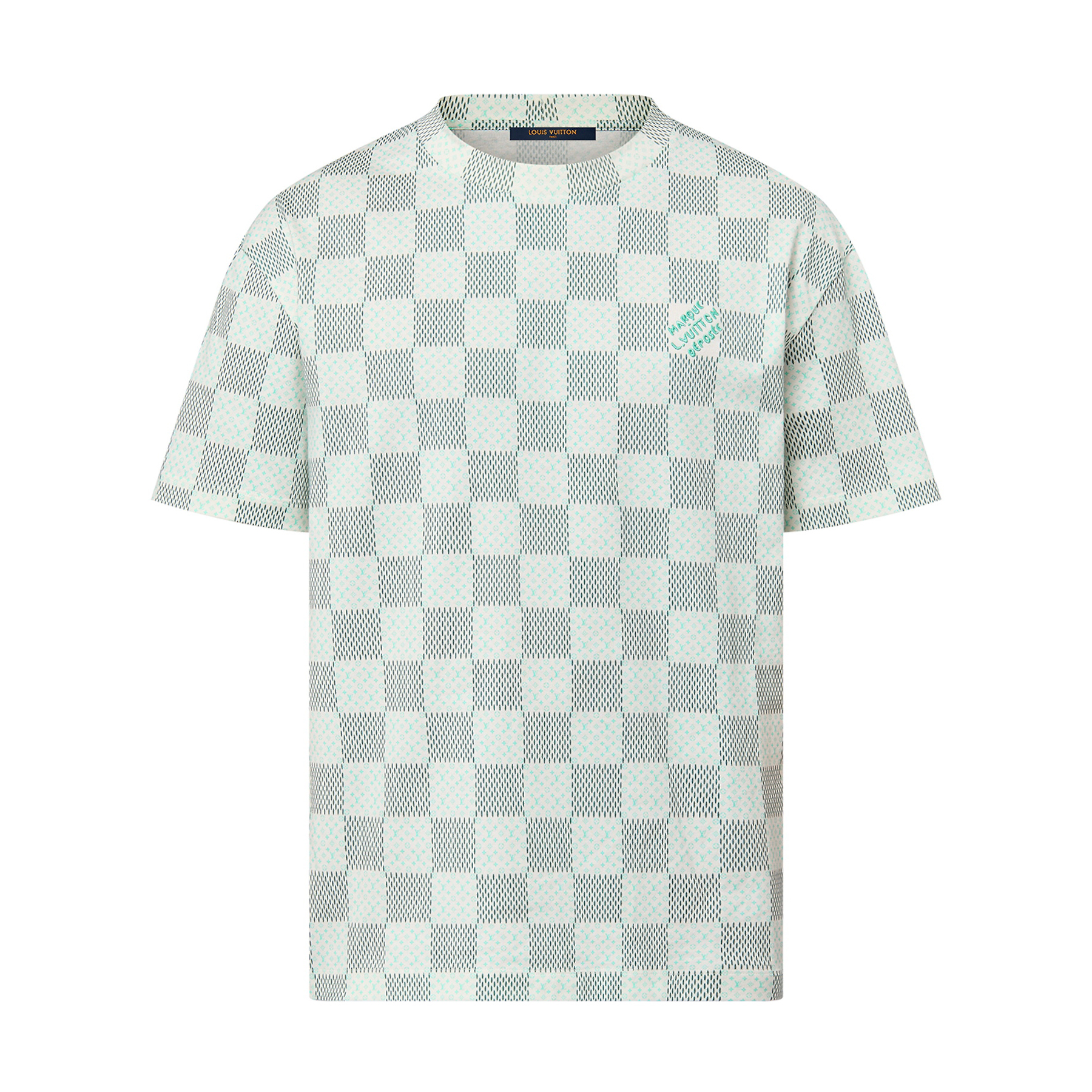 NIGO Louis Vuitton Men's Green Checkerboard Graphic Crew Neck Cotton Short Sleeve T-Shirt #nigo99471