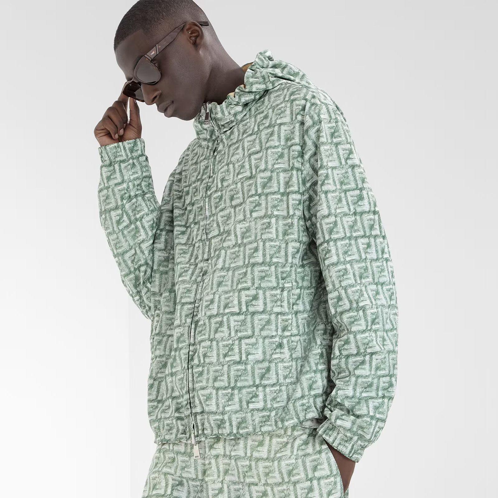 NIGO Fendi Men's Autumn/Winter Solid Colour Logo Full Print Pattern Reversible Hooded Zipper Long Sleeve Jacket #nigo99465