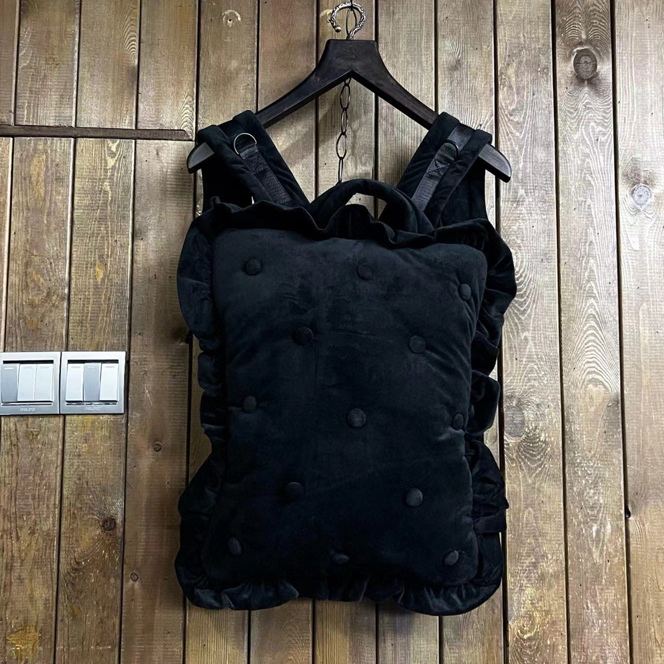 NIGO HOOD BY AIR Women's And Men's Four Seasons Trendy High Street Square Pillow Bag Black Backpack Lace Casual Bag Ngvp #nigo8297