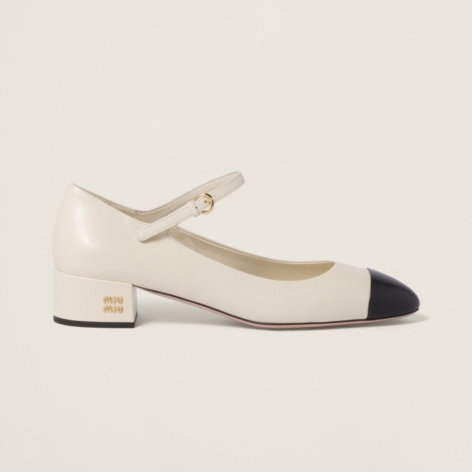 NIGO MiuMiu Women's Summer Colour Blocking Shallow Mouth Buckle Chunky Heel Leather High Heels Shoes #nigo99484