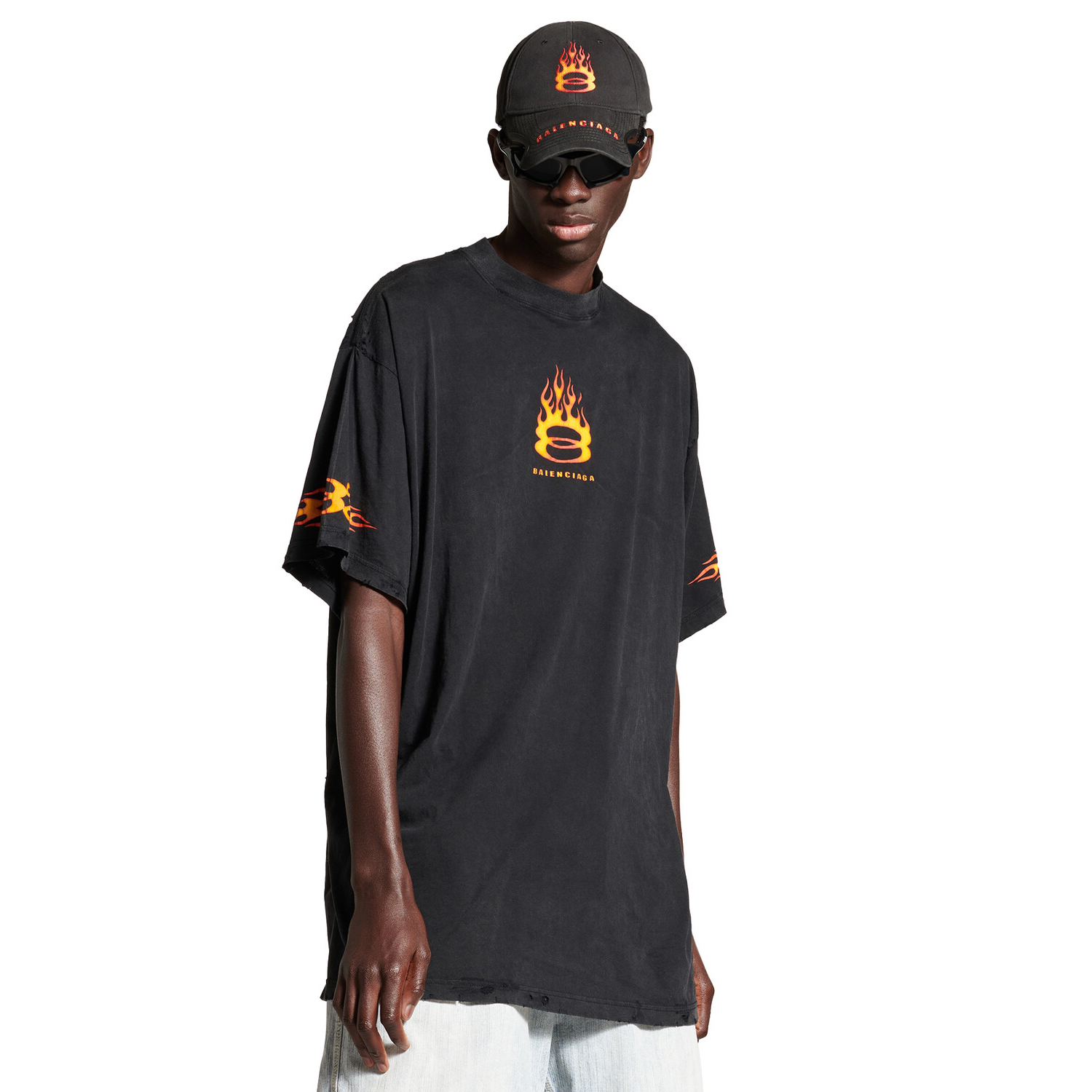 NIGO Balenciaga Men's Summer Burning Unity Light Black Vintage Plain Knit Large Silhouette Short Sleeve T-Shirt #nigo99486