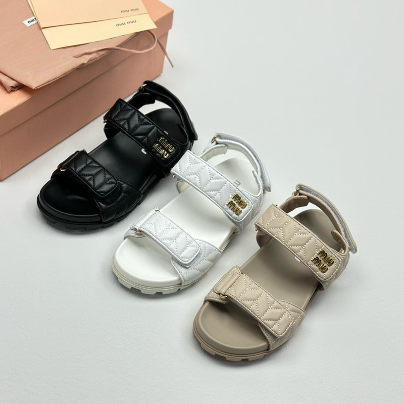 NIGO MiuMiu Women's Summer Solid Colour Leather Velcro Open Toe Beach Sandals Shoes #nigo99483