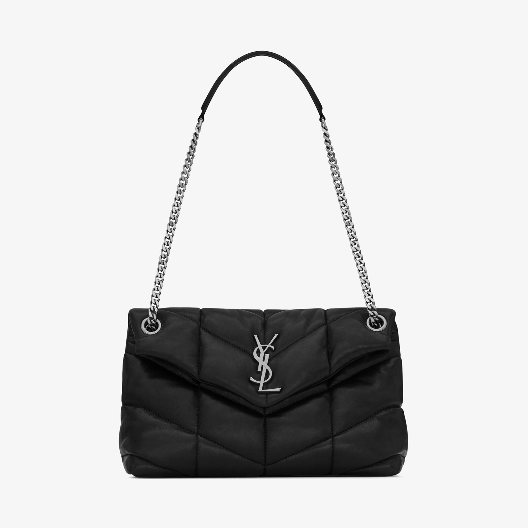 NIGO SAINT LAURENT Women's Black PUFFER Quilted Lambskin Leather Tote Crossbody Bag Bags #nigo99516
