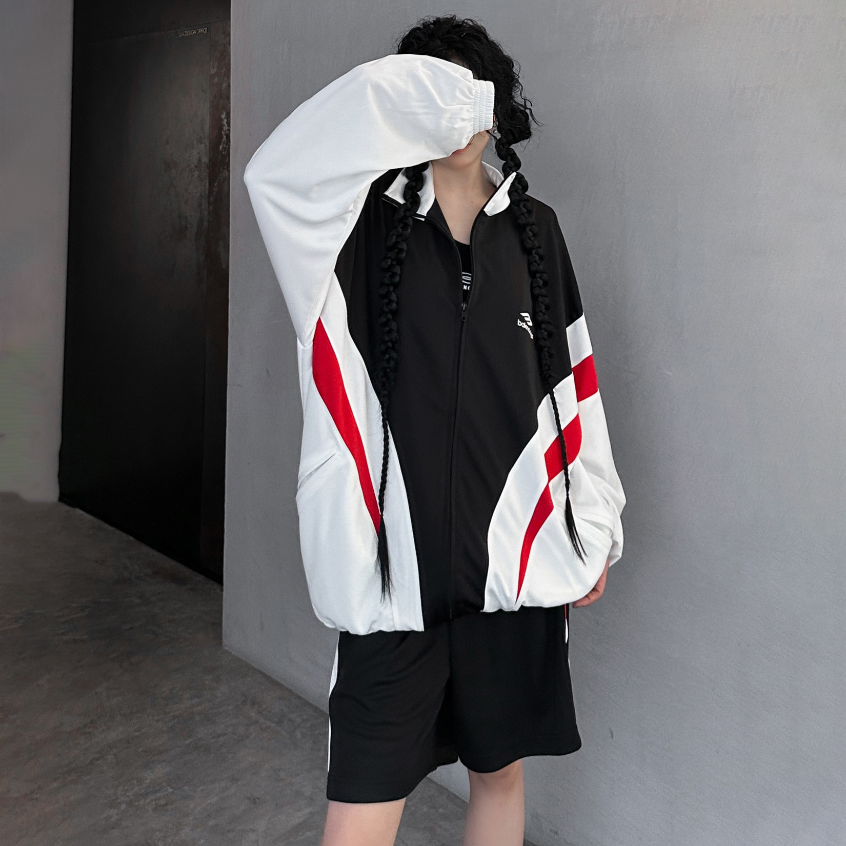 NIGO Balenciaga Men's And Women's Spring And Autumn Colour Blocking Logo Print Zip Long Sleeved Jacket Mid Waist Stretch Shorts Suit Set #nigo99515