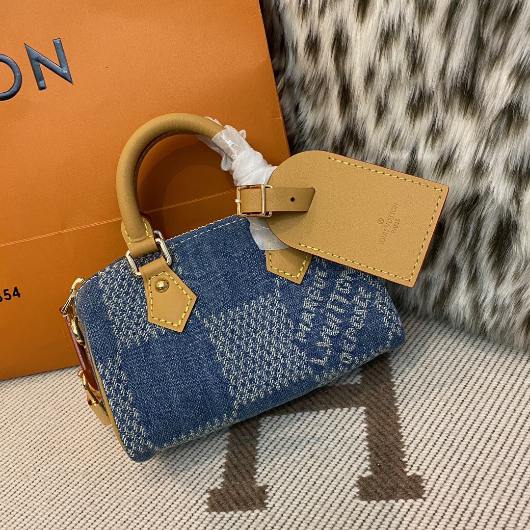 NIGO Louis Vuitton Nano Speedy Men's Blue Eggnog Tessellated Canvas Leather Tote Shoulder Crossbody Bag Bags #nigo99496