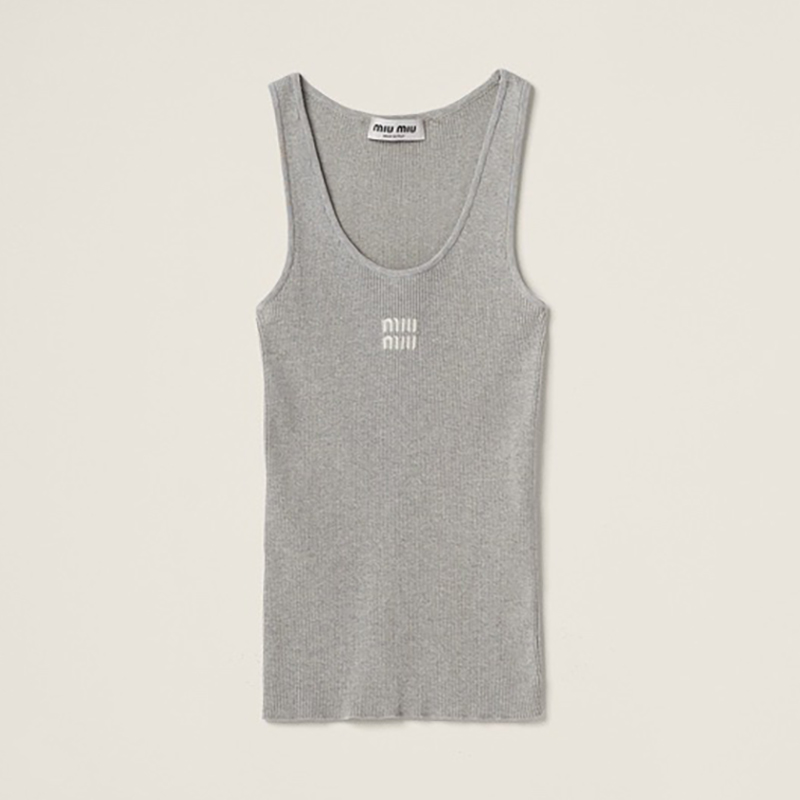 NIGO MiuMiu Women's Summer Grey Letter Logo Stretch Knit Tank Top #nigo99499