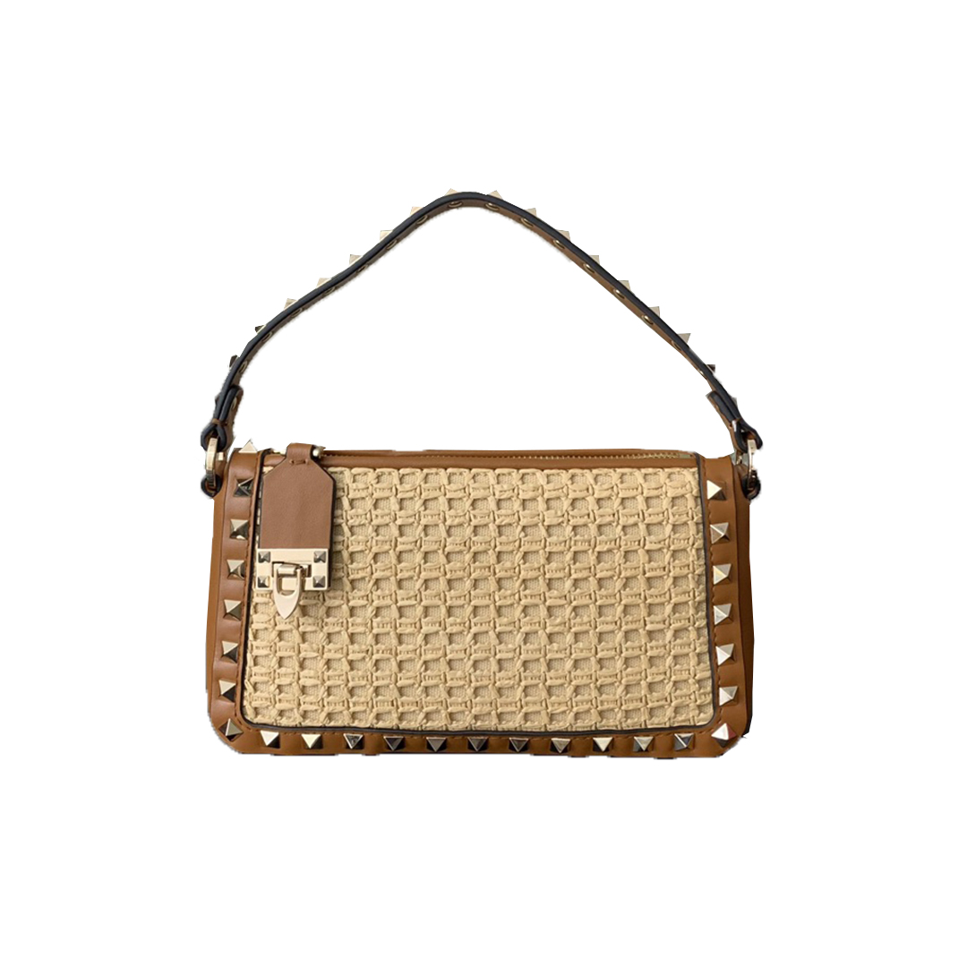 NIGO Valentino Women's Four Seasons Raffia Leather Crossbody Bag Rivet Colorblocking Casual Handbag Ngvp #nigo8316
