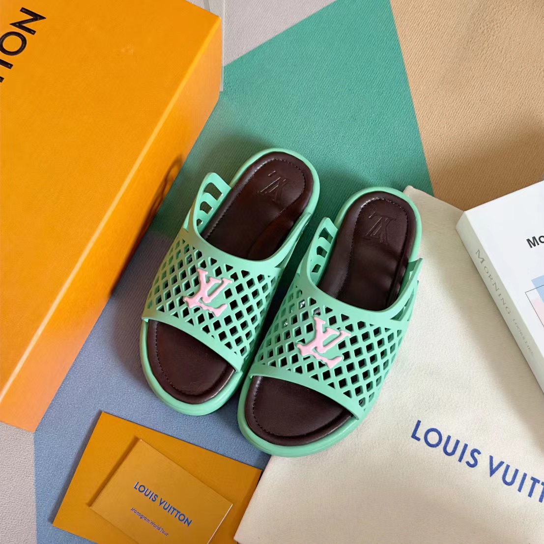 NIGO Louis Vuitton Men's Women's Spring/Summer Solid Color LV WAFFLE Sandals Capsule Collection Fashion Casual Shoes #nigo71214