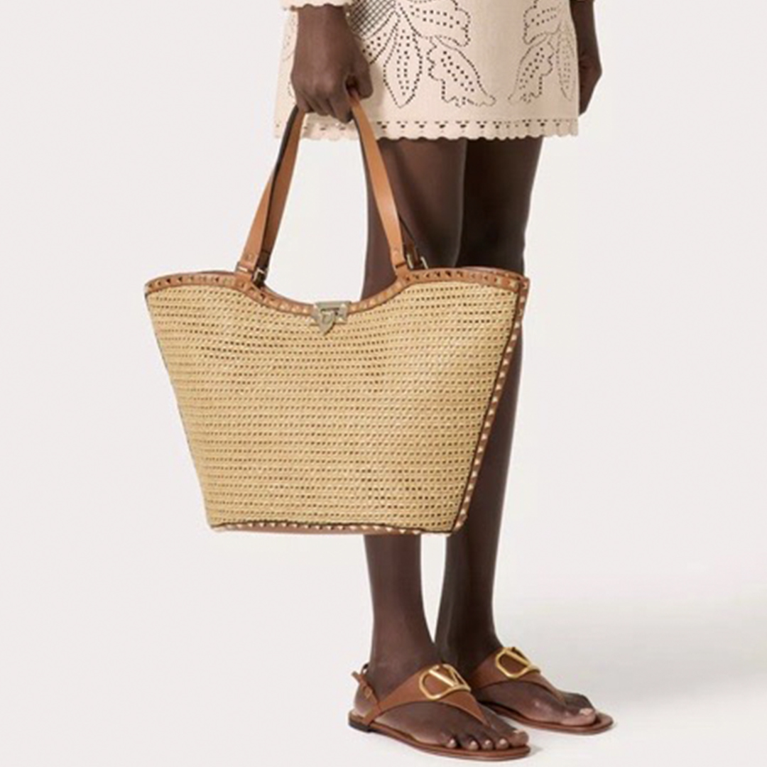 NIGO Valentino Women's Four Seasons Raffia Leather Crossbody Bag Rivet Colorblocking Casual Handbag Ngvp #nigo8316