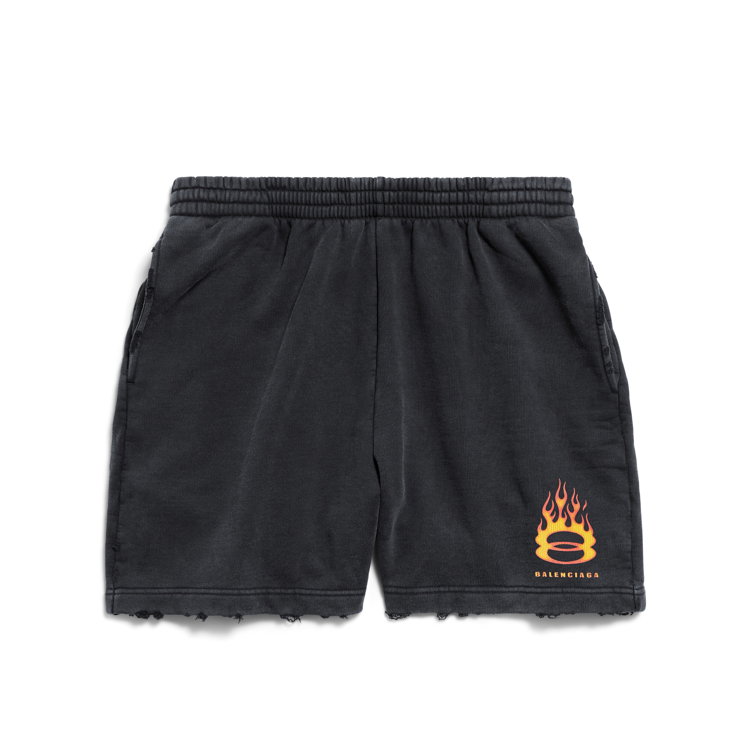 NIGO Balenciaga Men's Summer Flame Letter Black Stretch Mid Waist Cotton Shorts Pants #nigo99535