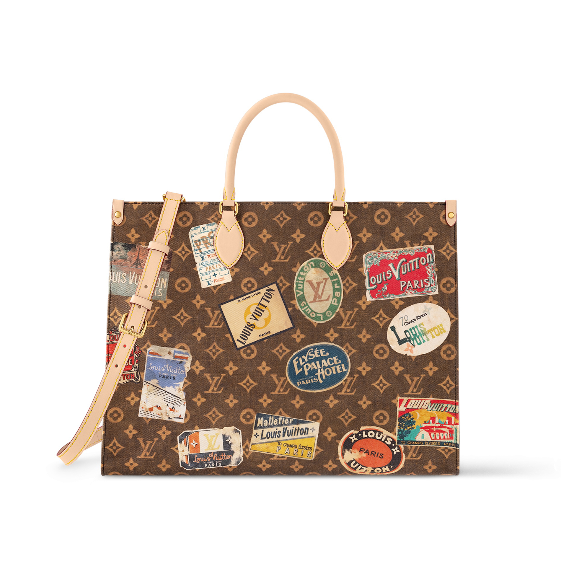 NIGO Louis Vuitton OnTheGo Voyage Women‘s Brown Vintage Icon Coated Canvas Cowhide Tote Bag Shopping Bags Shoulder Crossbody #nigo99542