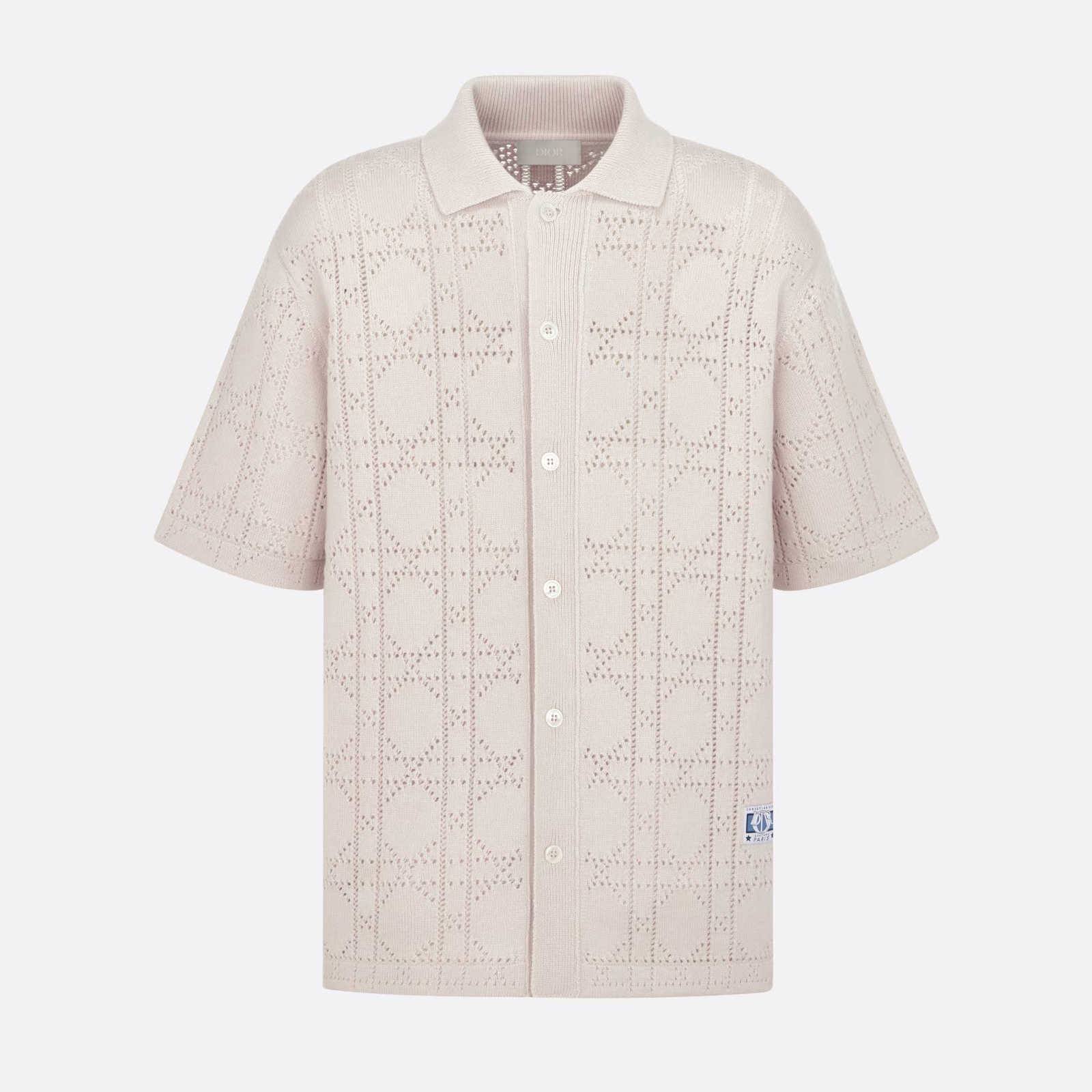 NIGO Dior Men's Summer Solid Colour Logo Letter Applique Hollow Out Lapel Single Breasted Knitted Short Sleeve Shirt #nigo99534