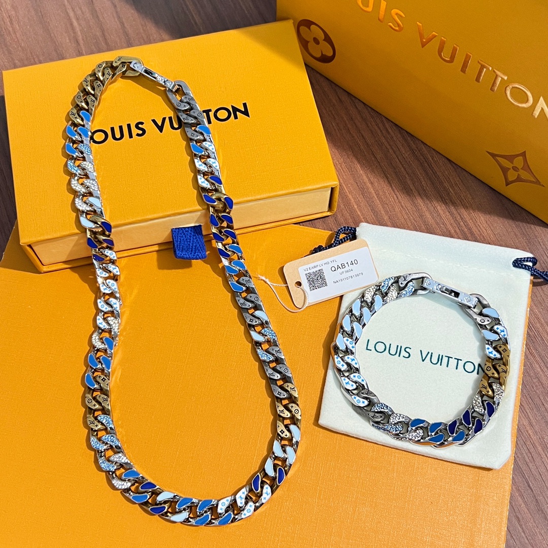 NIGO Louis Vuitton Men Women Cuban Chain Fashion Trend Logo Metal Necklace Color Blocking Premium Bracelet Jewelry Accessories #nigo71218