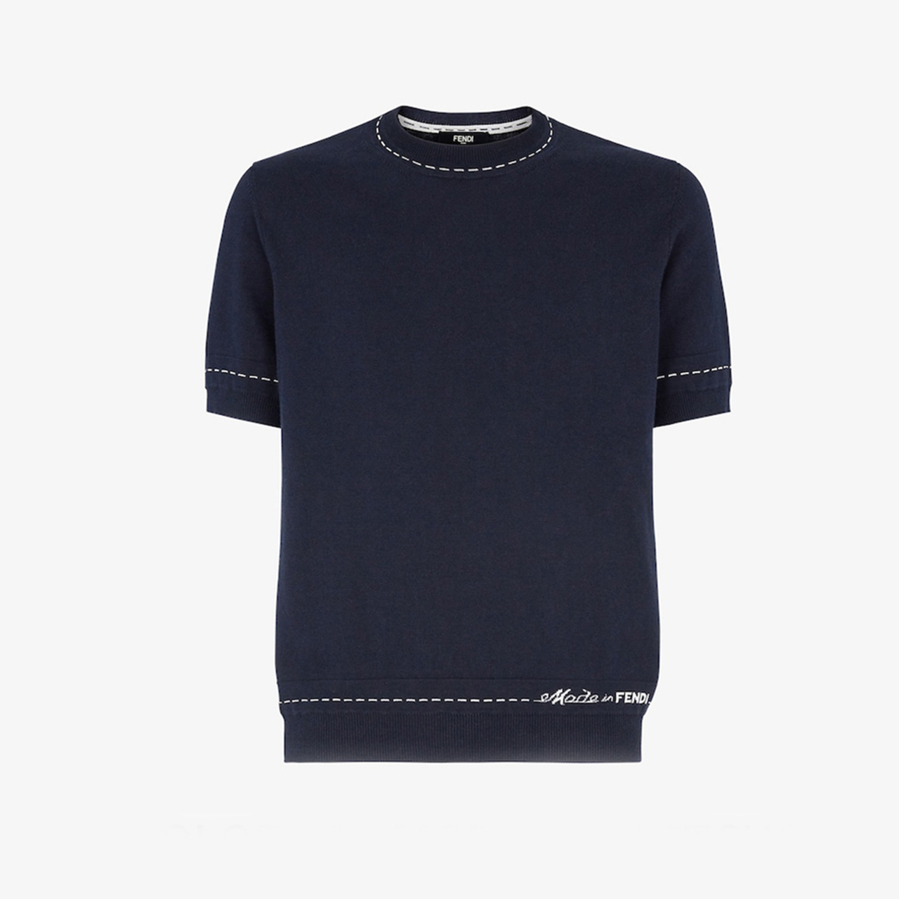 NIGO Fendi  Men's Spring/Summer  Blue T-shirt Cotton Cashmere Blended Top with Round Neck Knitted Short Sleeves  #nigo71217