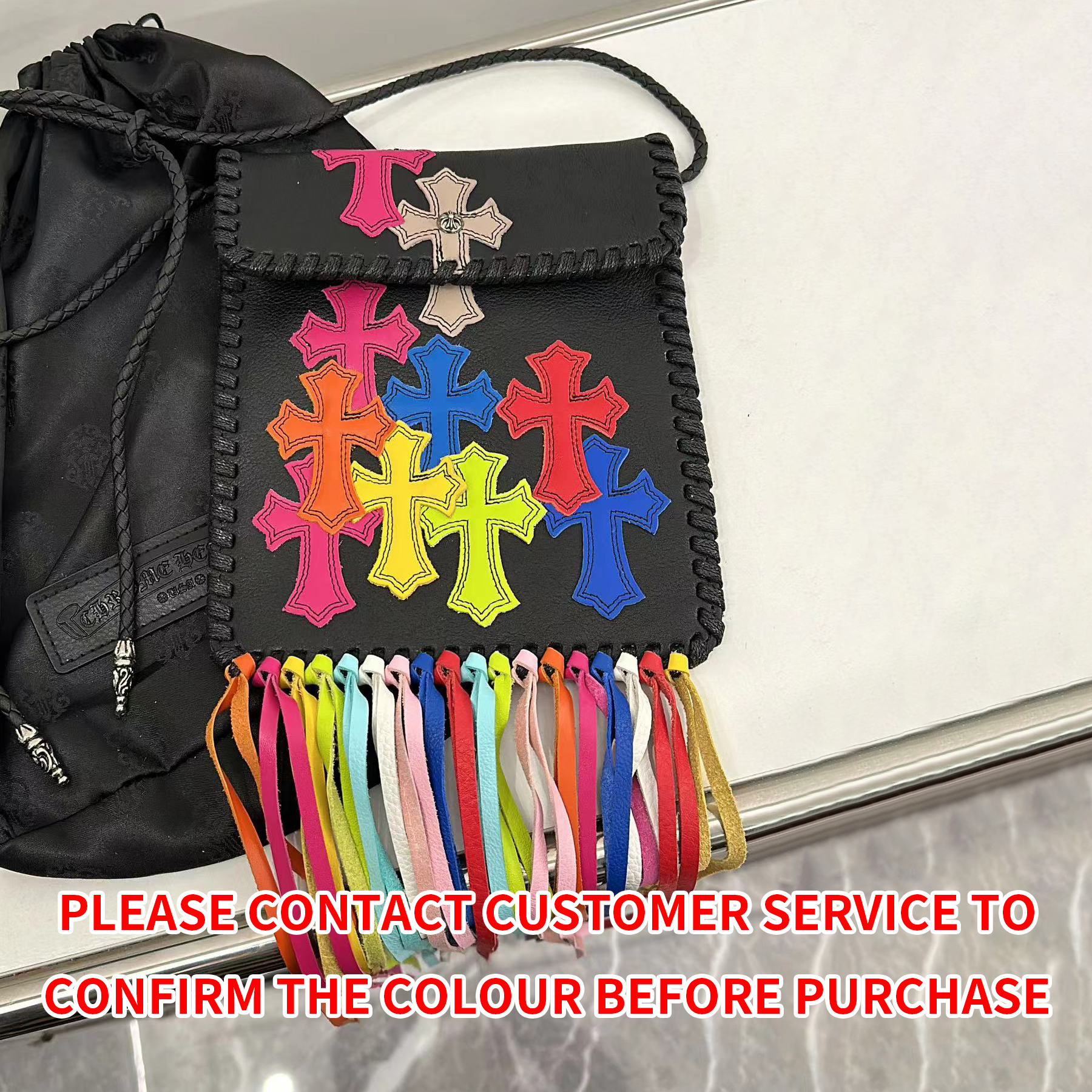 NIGO Chrome Hearts Women's Cross Labelled Tassel Cowhide Leather Crossbody Shoulder Bag Bags #nigo99549