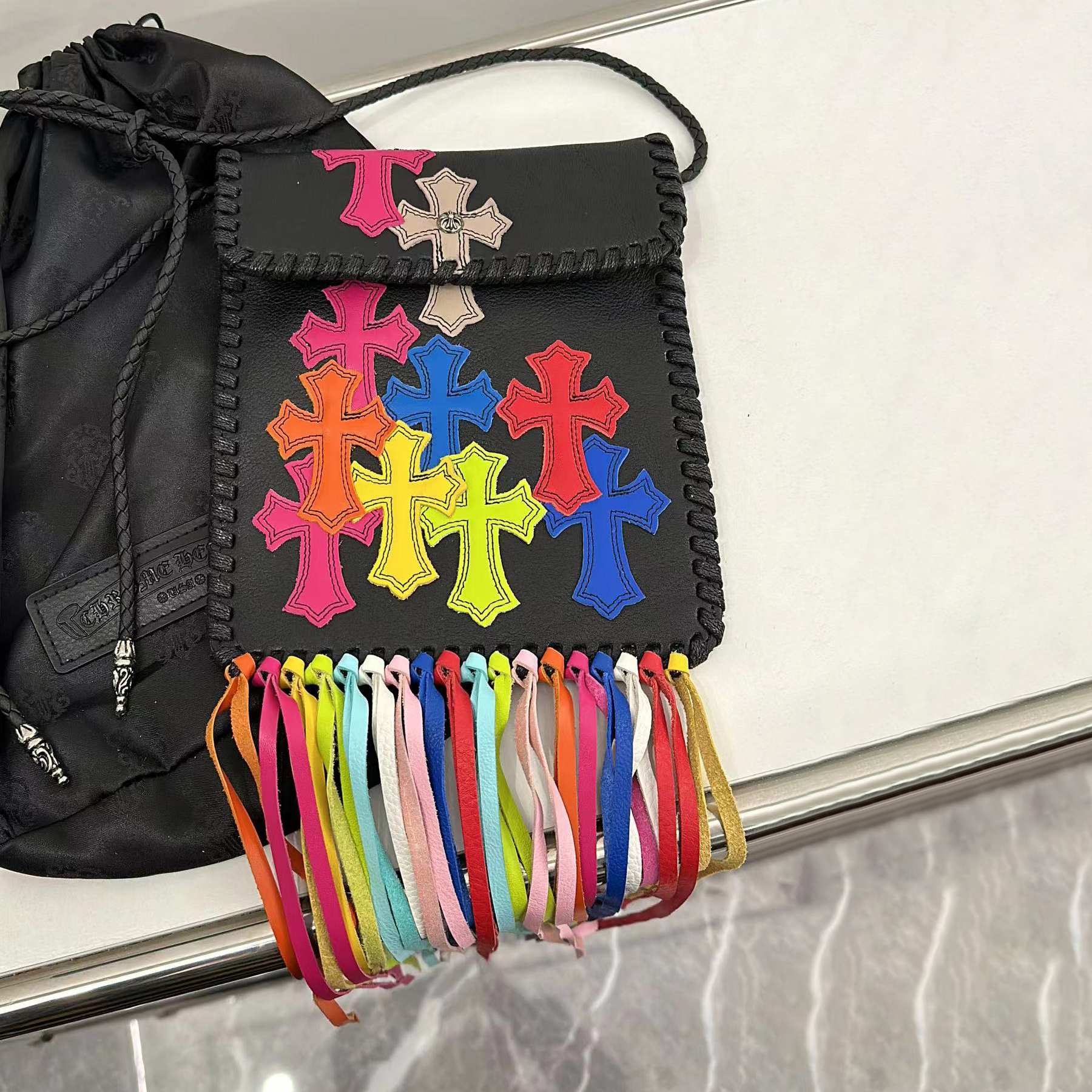 NIGO Chrome Hearts Women's Cross Labelled Tassel Cowhide Leather Crossbody Shoulder Bag Bags #nigo99549