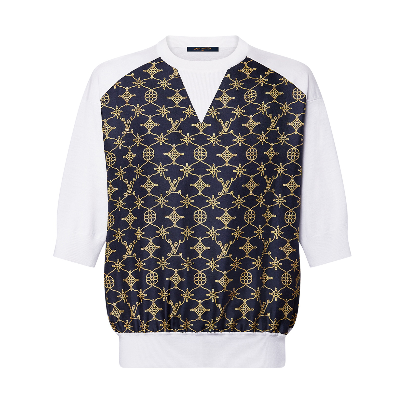 NIGO Louis Vuitton NAUTICAL MONOGRAM Women's Summer Patchwork Logo All-over Print Crew Neck 7/10 Sleeve Knit Sweater #nigo99558
