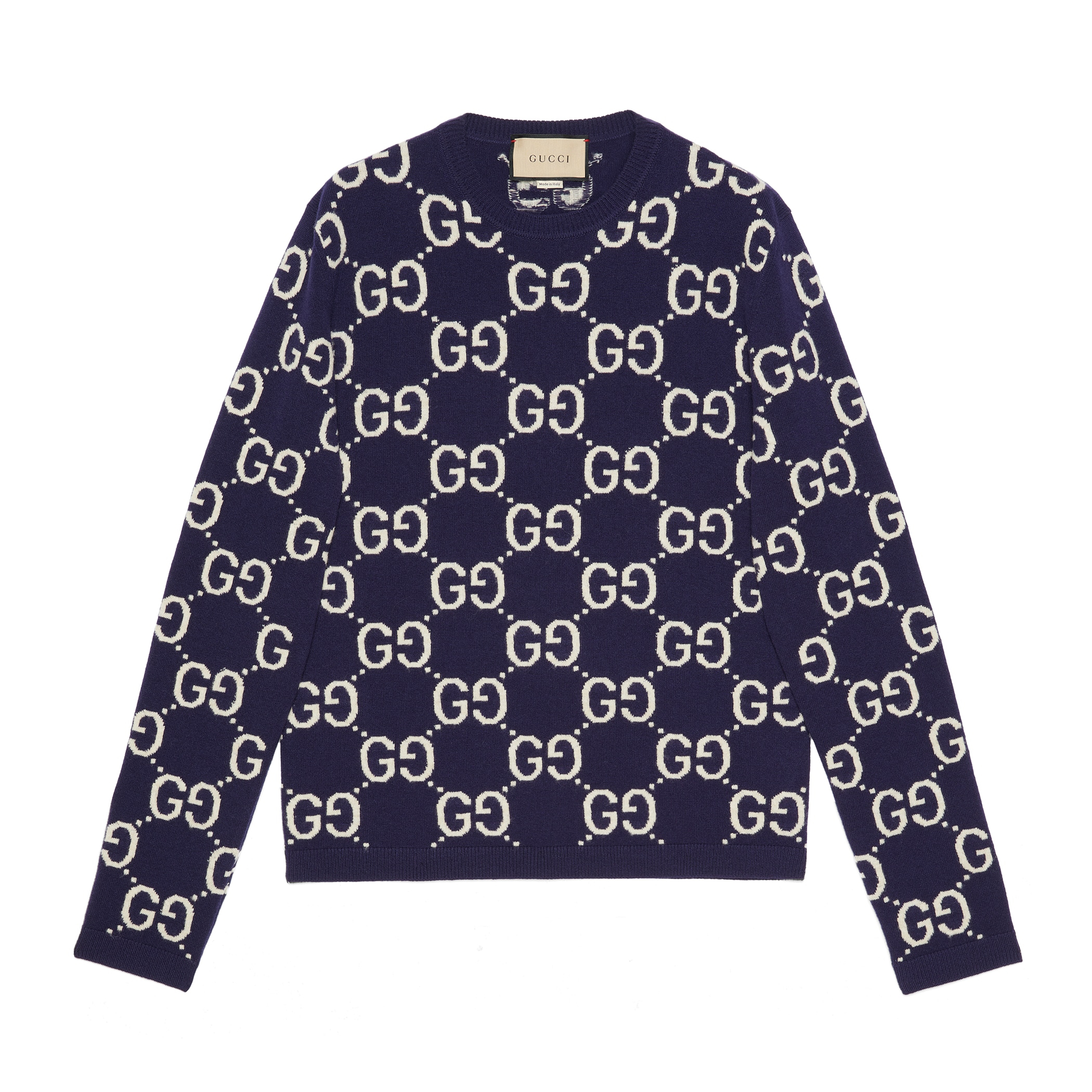 NIGO Gucci Men's Spring and Autumn Logo Letter Printed Blue Knit Crew Neck Long Sleeve Fleece Sweatshirt #nigo99567