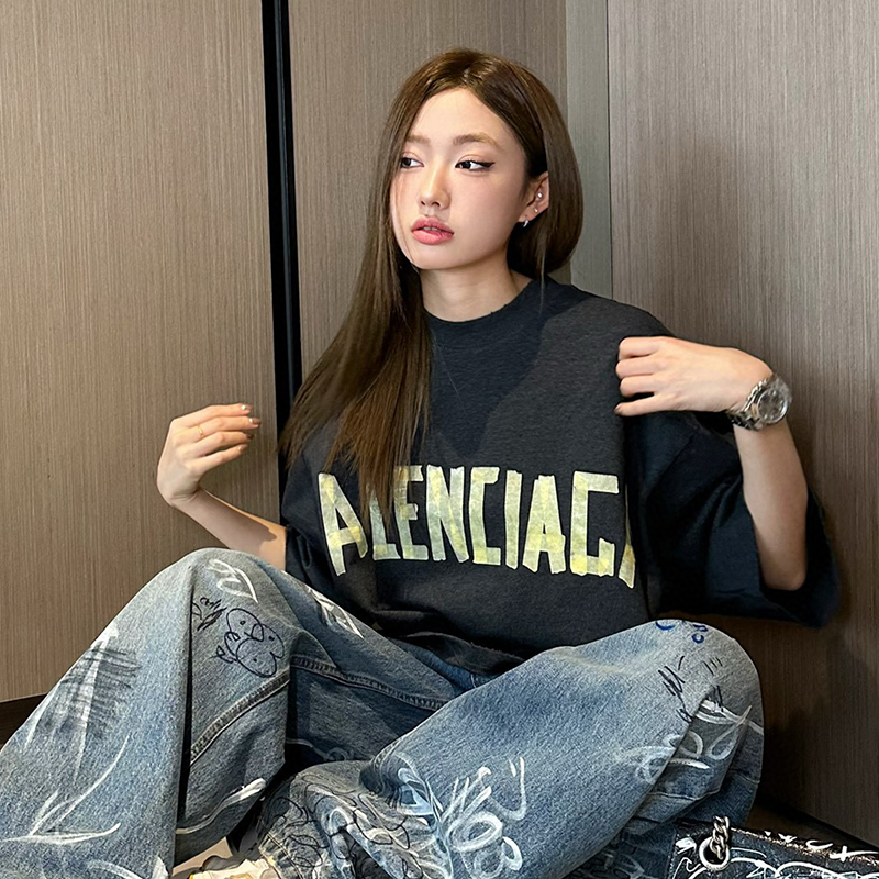 NIGO Balenciaga Men's Summer Tape Type Short Sleeved T-shirt Medium Fit Faded Blue #nigo97268