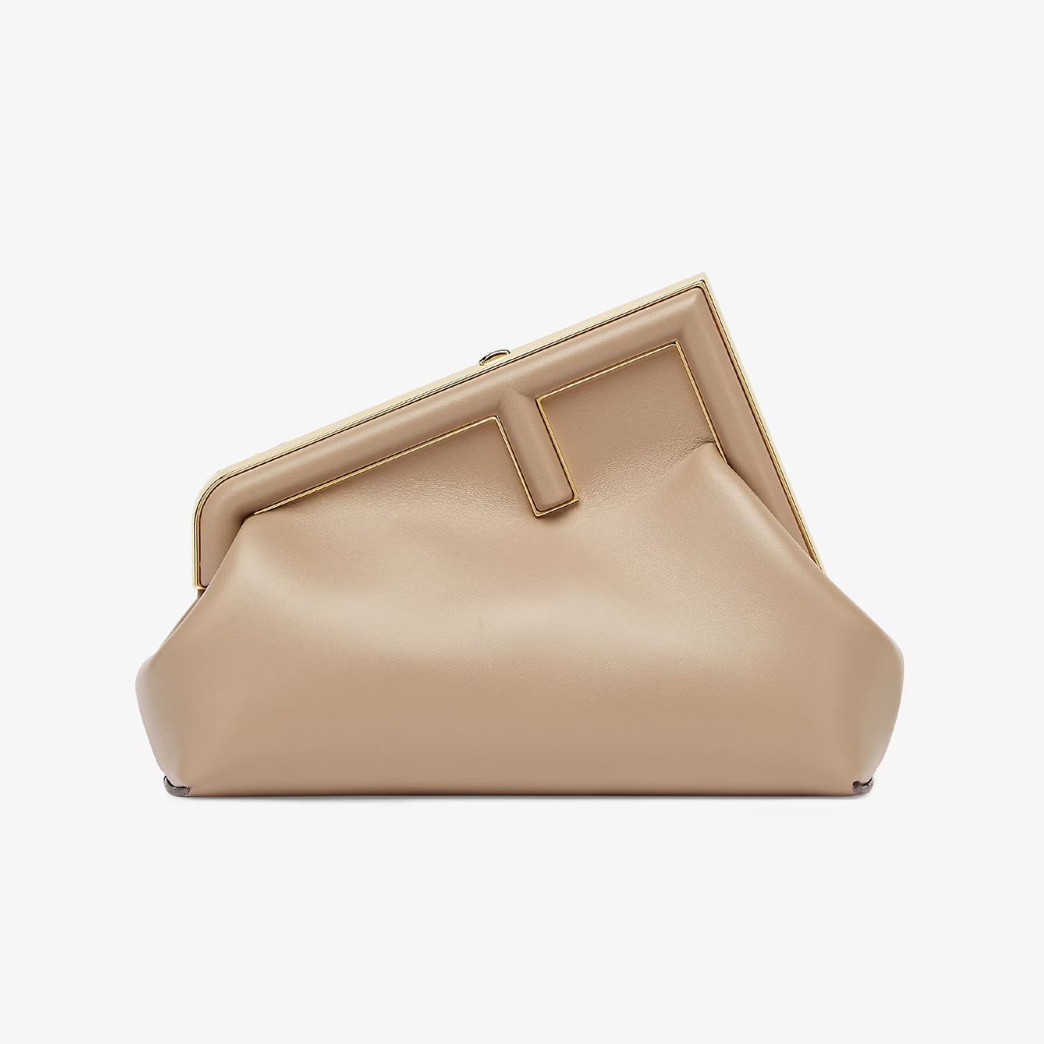 NIGO FENDI First Midi Brown Leather Bag Women's Tilt F Logo Clutch Bags #nigo97626