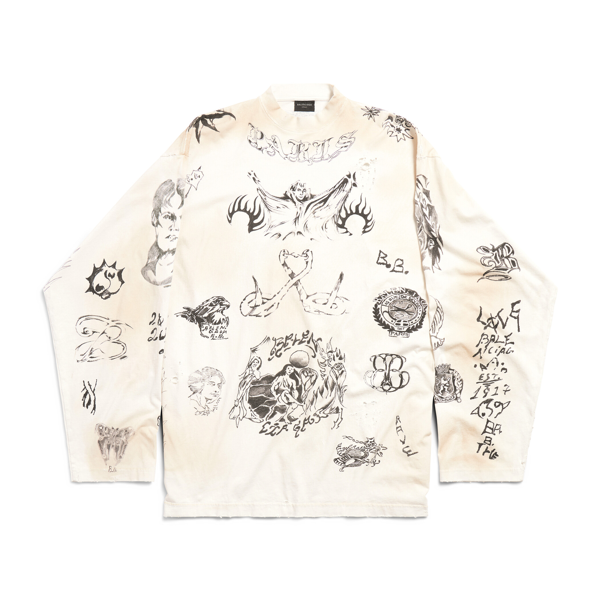NIGO Balenciaga Men's Spring/Summer Embroidered Graffiti Vintage Plain Knit Long Sleeve T-Shirt Sweatshirt #nigo99587