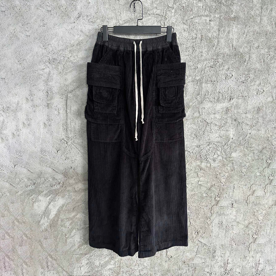NIGO Rick Owens Men's Autumn and Winter Solid Color Corduroy Drawstring Multi-Pocket Casual Loose Wide Leg Pants Work Pants Ngvp #nigo8344