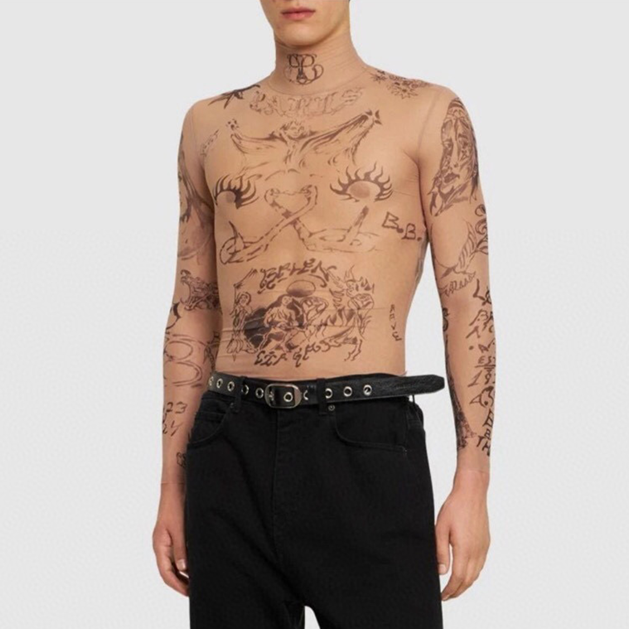 NIGO Balenciaga Men's and Women's Spring/Summer Printed Graffiti High Street Long sleeved T-shirt Trendy Tight Bottom Top Ngvp #nigo8326