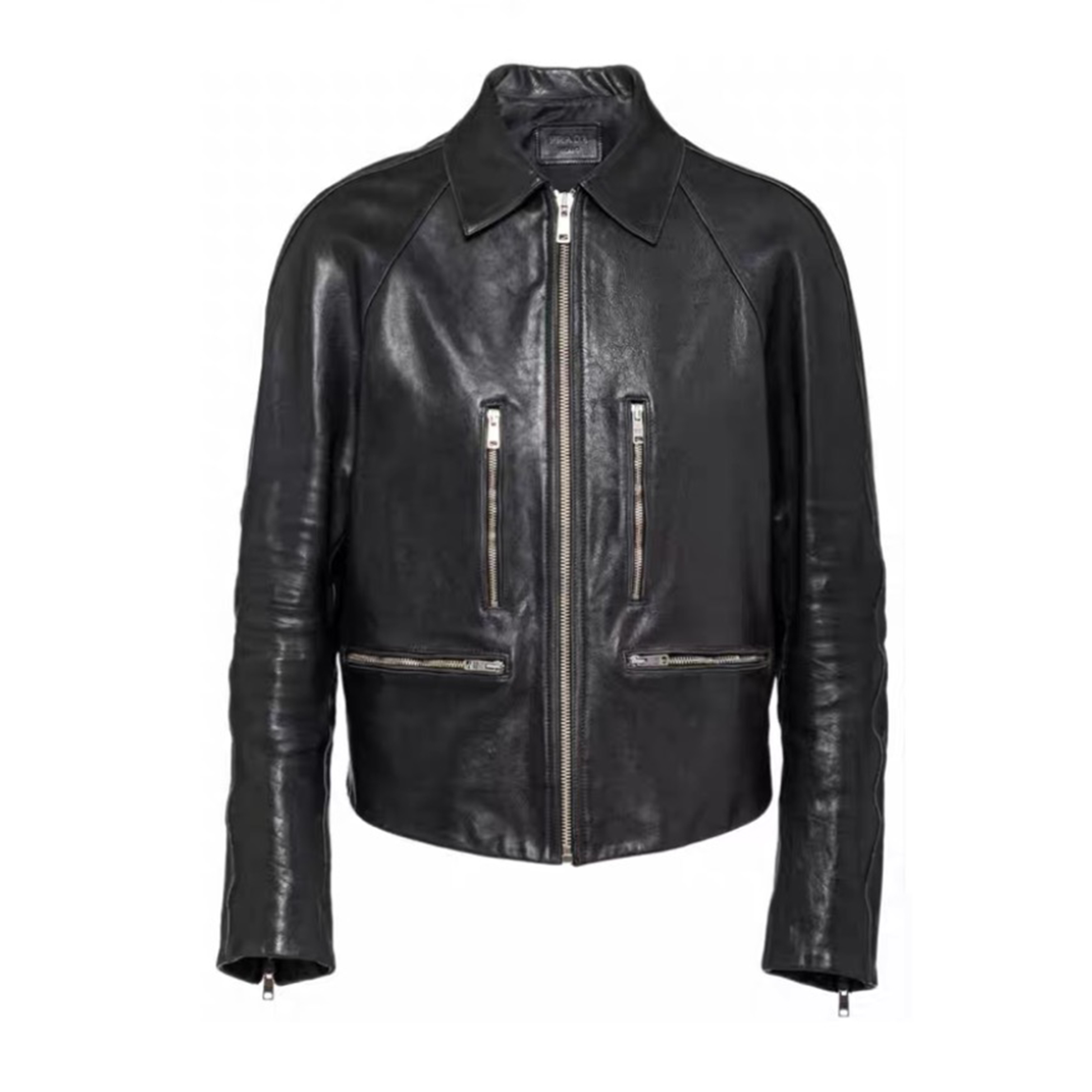 NIGO Prada Men's autumn and winter slim fit fashionable cowhide jacket long sleeved lapel zippered jacket #nigo71225