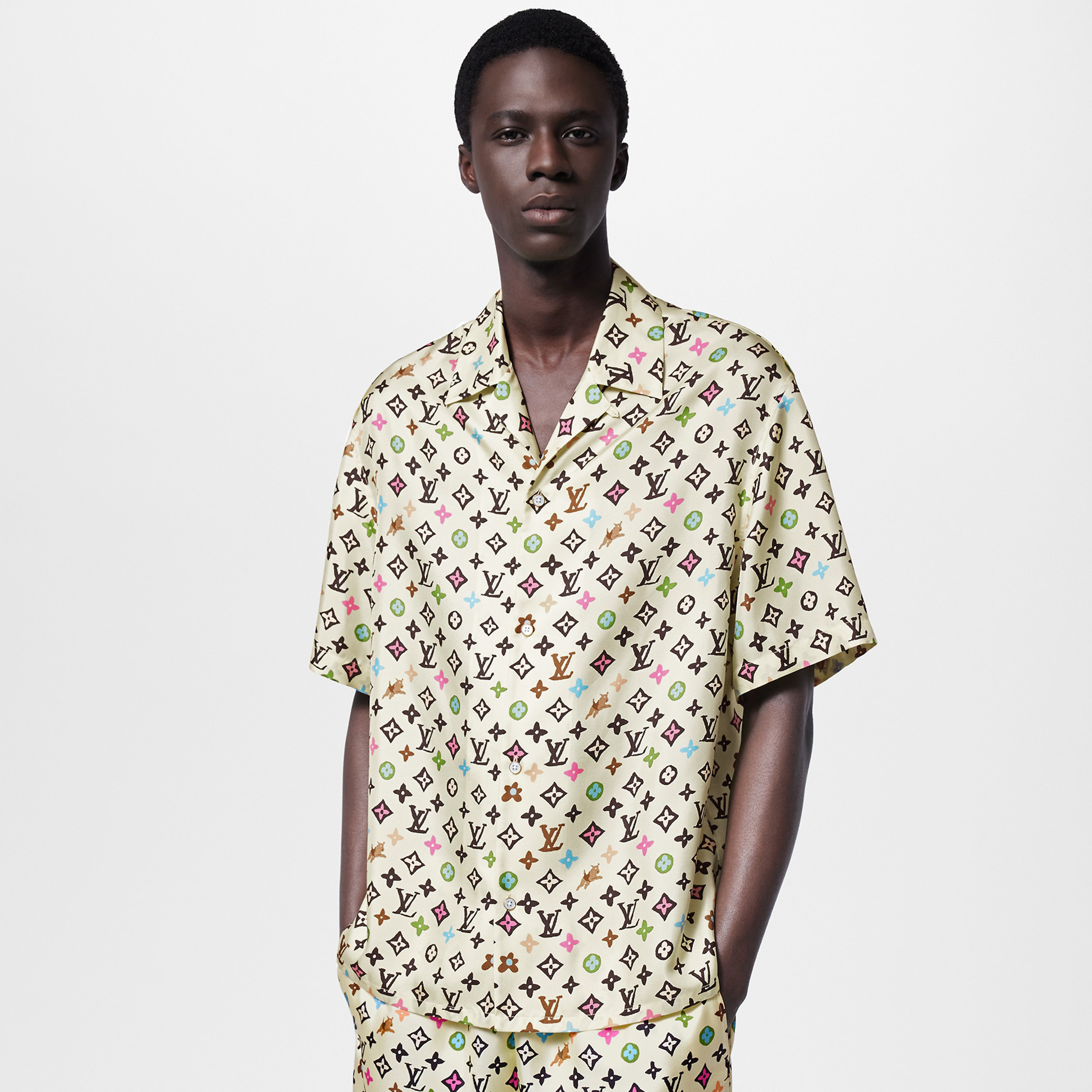 NIGO Louis Vuitton Men's Summer Logo Full Print Single Breasted Silk Short Sleeve Shirt #nigo99595