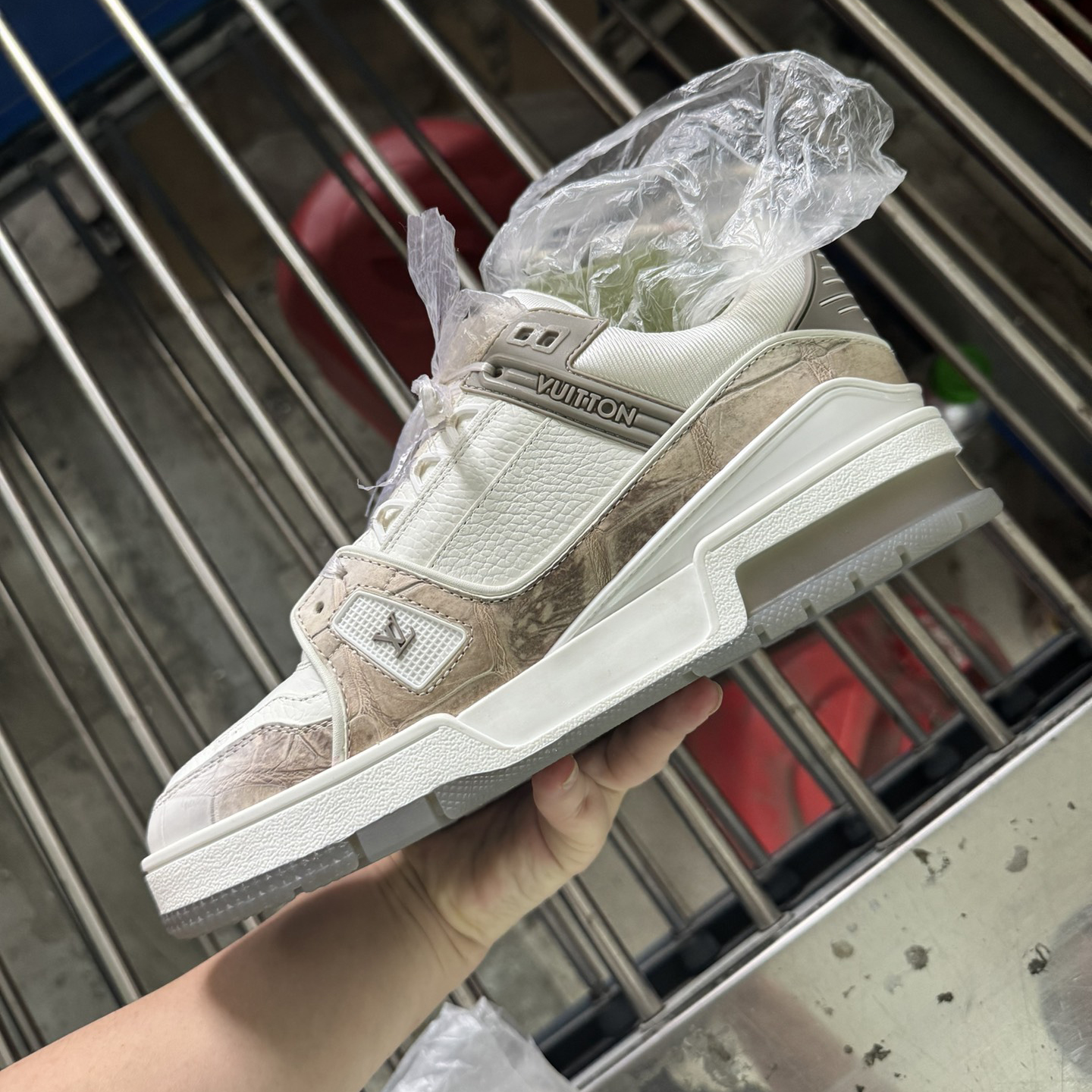 NIGO Louis Vuitton Men's and Women's Round Toe Thick Bottom Lace Up Low Top Python Leather Shoes #nigo99626