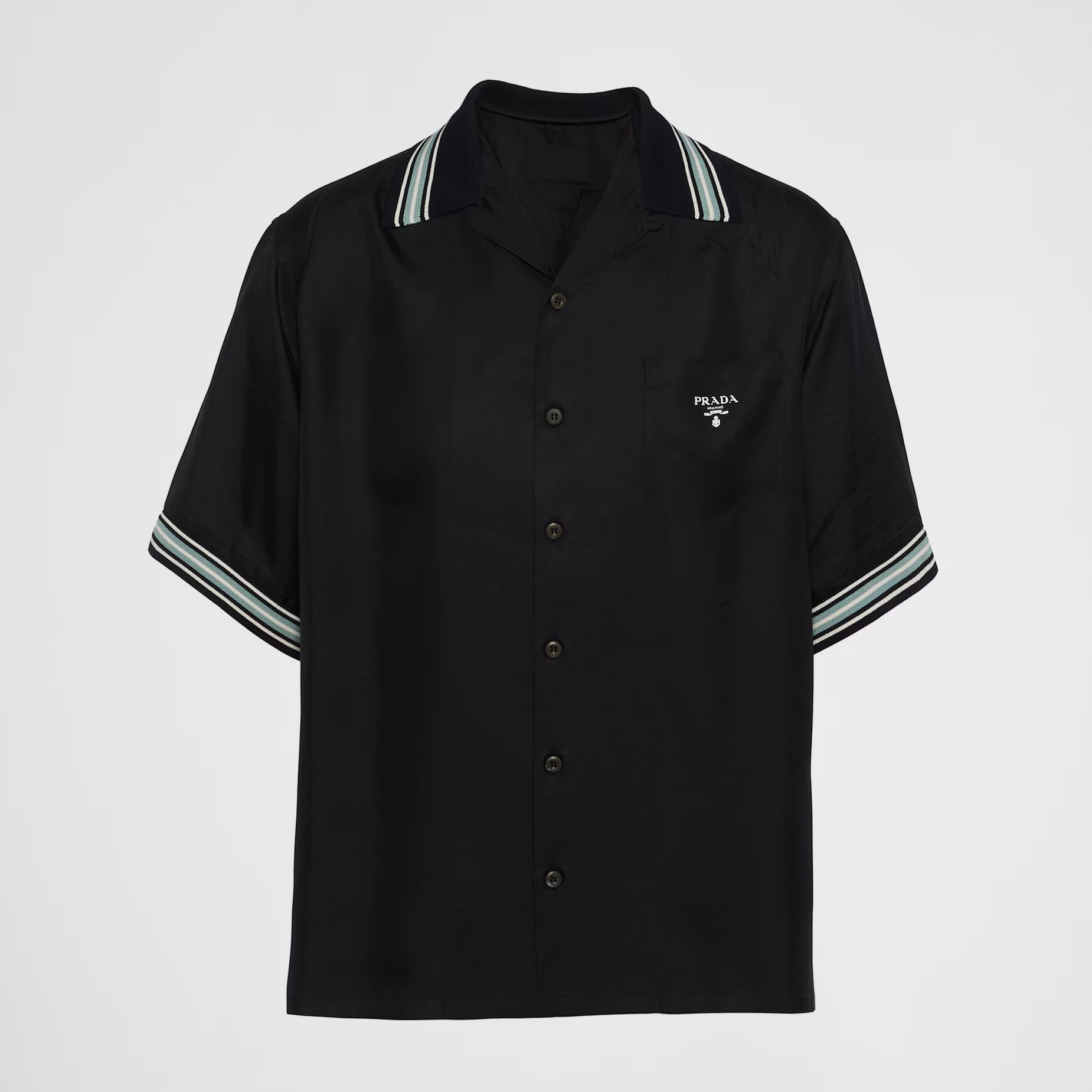 NIGO Prada Men's Summer Black Striped Letter Logo Printed Single Breasted Short Sleeve Shirt #nigo99621