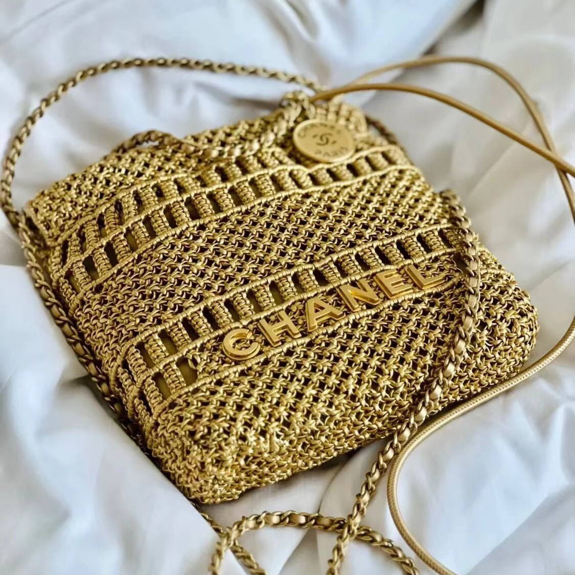 NIGO Chanel Women's Logo Gold Woven Cowhide Leather Crossbody Bag Letter Metal Chain Luxury Temperament Handbag  Bags #nigo99642