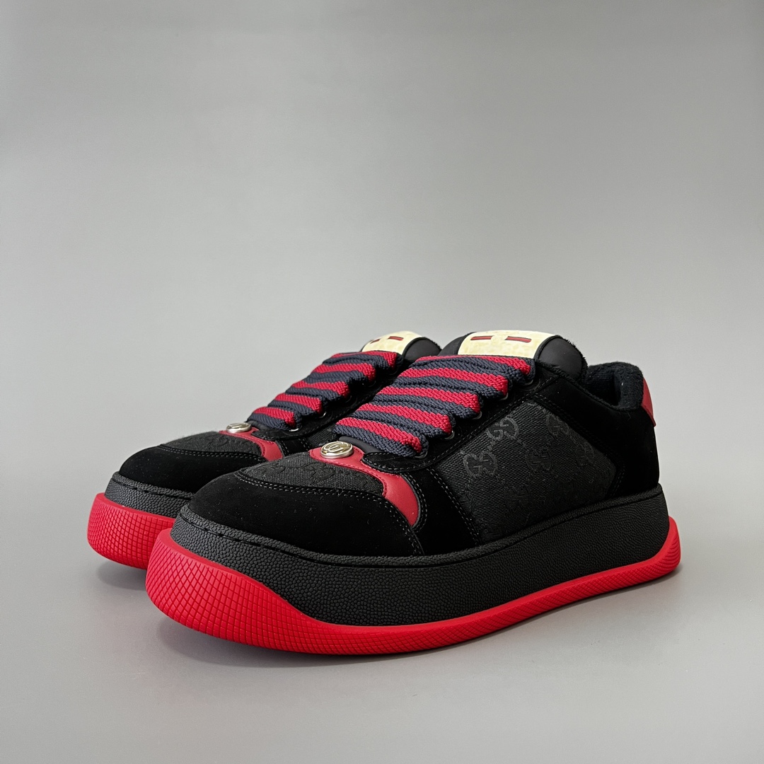 NIGO Gucci Women's Screener +GG Canvas Fatting Leather Thick Bottom Lacing Low Top Sneakers Shoes #nigo99632