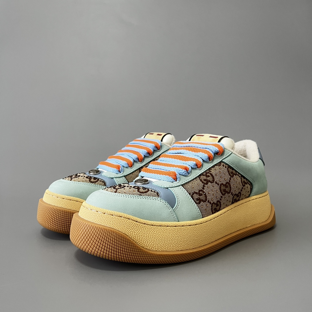 NIGO Gucci Women's Screener +GG Canvas Fatting Leather Thick Bottom Lacing Low Top Sneakers Shoes #nigo99632