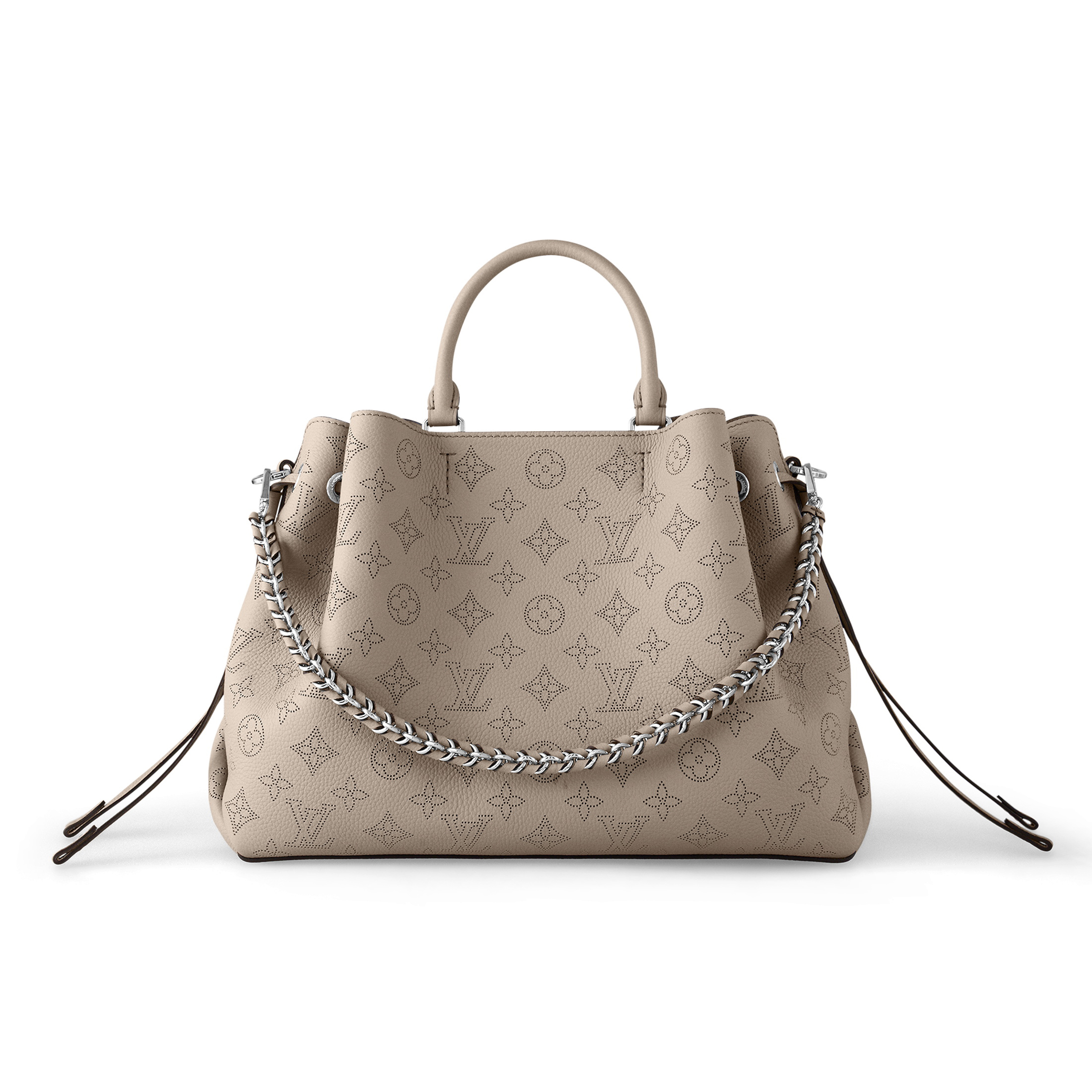 NIGO Louis Vuitton Bella Women's Gray Detachable Adjustable Shoulder Strap Hollow Logo Perforated Calfskin Drawstring Bucket Tote Bag Bags #nigo99644