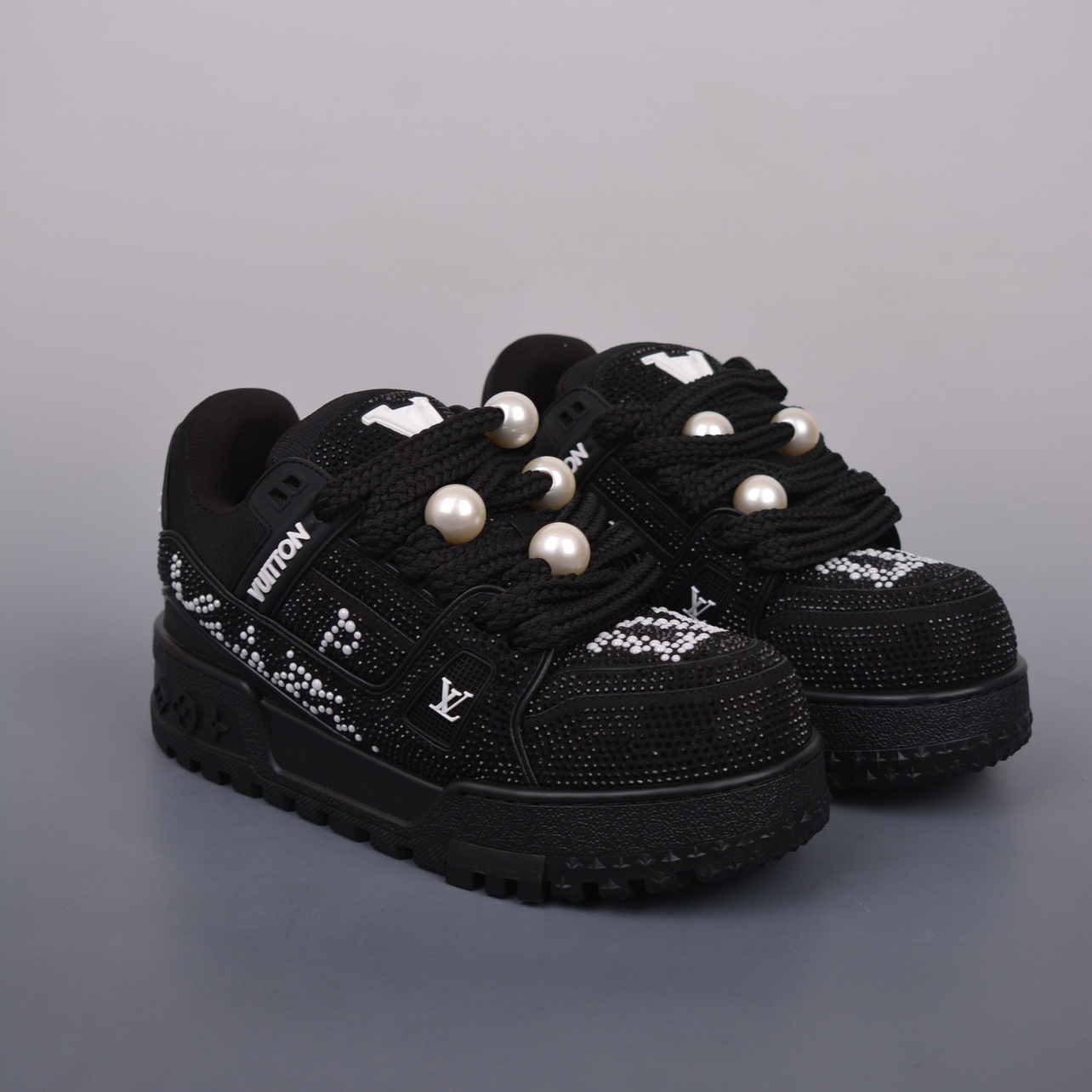 NIGO Louis Vuitton LV Trainer Maxi Sneaker Men's Round Toe Full Printed Studded Lace Up Low Top Board Shoes #nigo99629