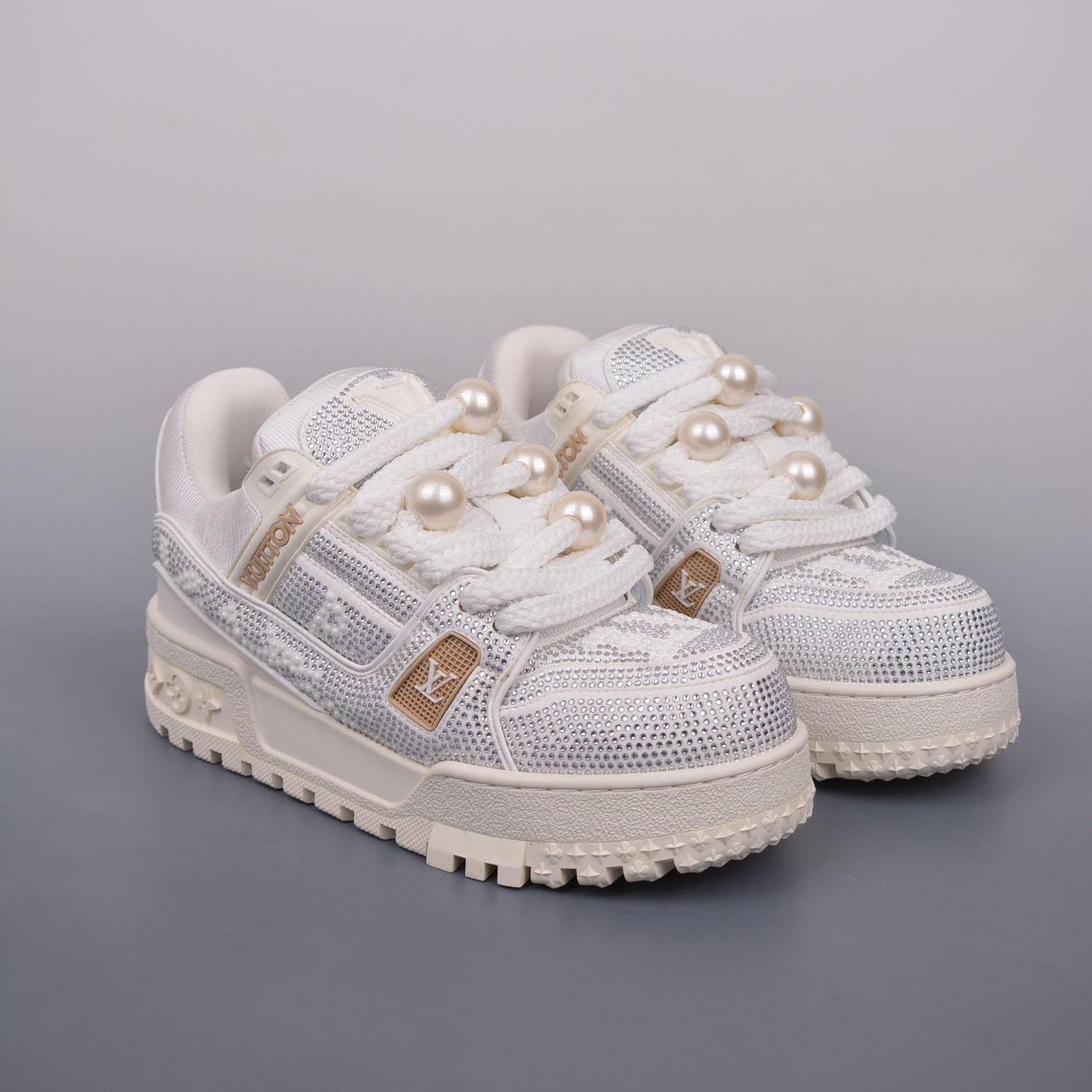 NIGO Louis Vuitton LV Trainer Maxi Sneaker Men's Round Toe Full Printed Studded Lace Up Low Top Board Shoes #nigo99629